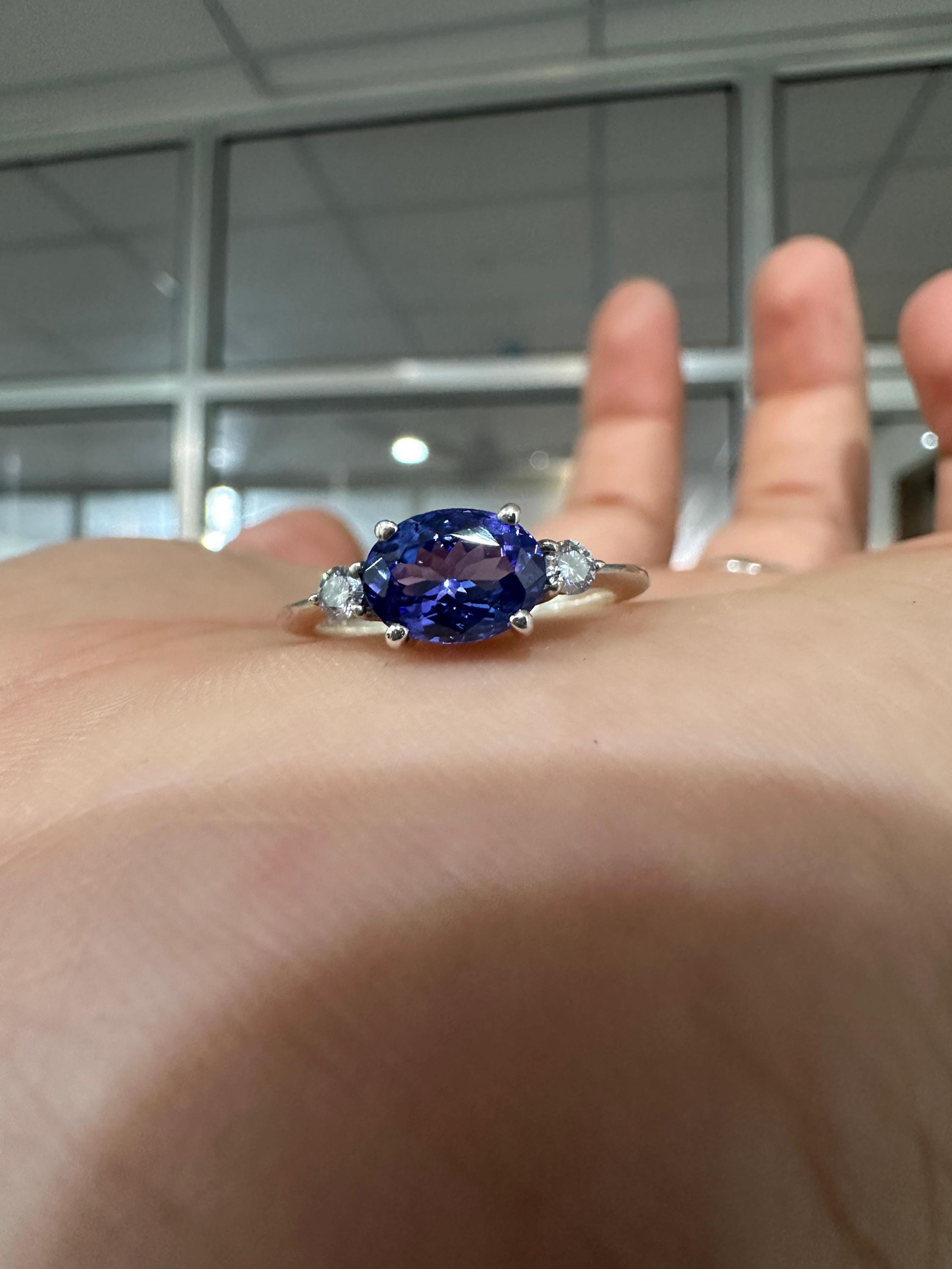 14K White Gold Oval Tanzanite Diamond Engagement Ring – 1.5 CT Natural Blue Gemstone