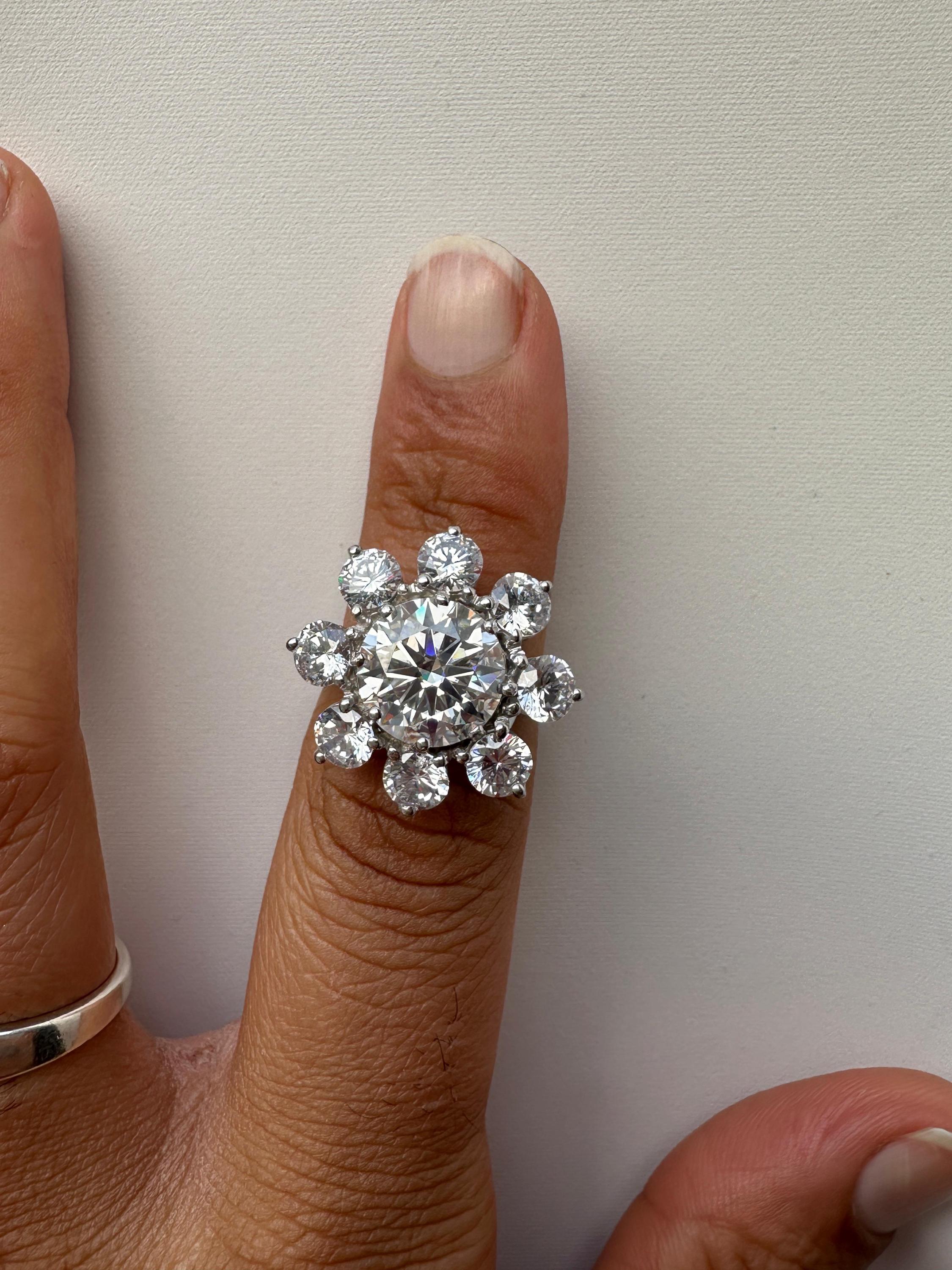 14K White Gold Moissanite Flower Ring | Diamond Look Cluster Statement Ring