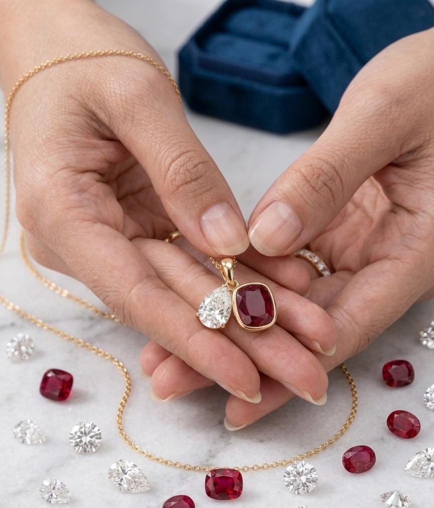 Toi Et Moi Garnet Diamond Pendant | 14K Gold Necklace, Birthstone Jewelry