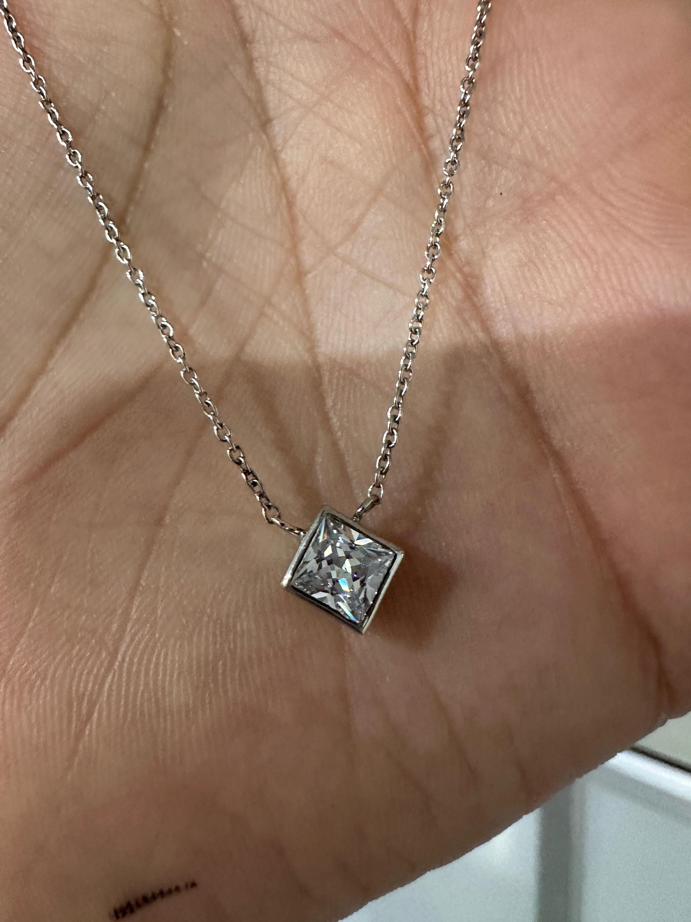 Princess Cut Moissanite Kite Pendant Necklace | 925 Sterling Silver Solitaire Bezel Set