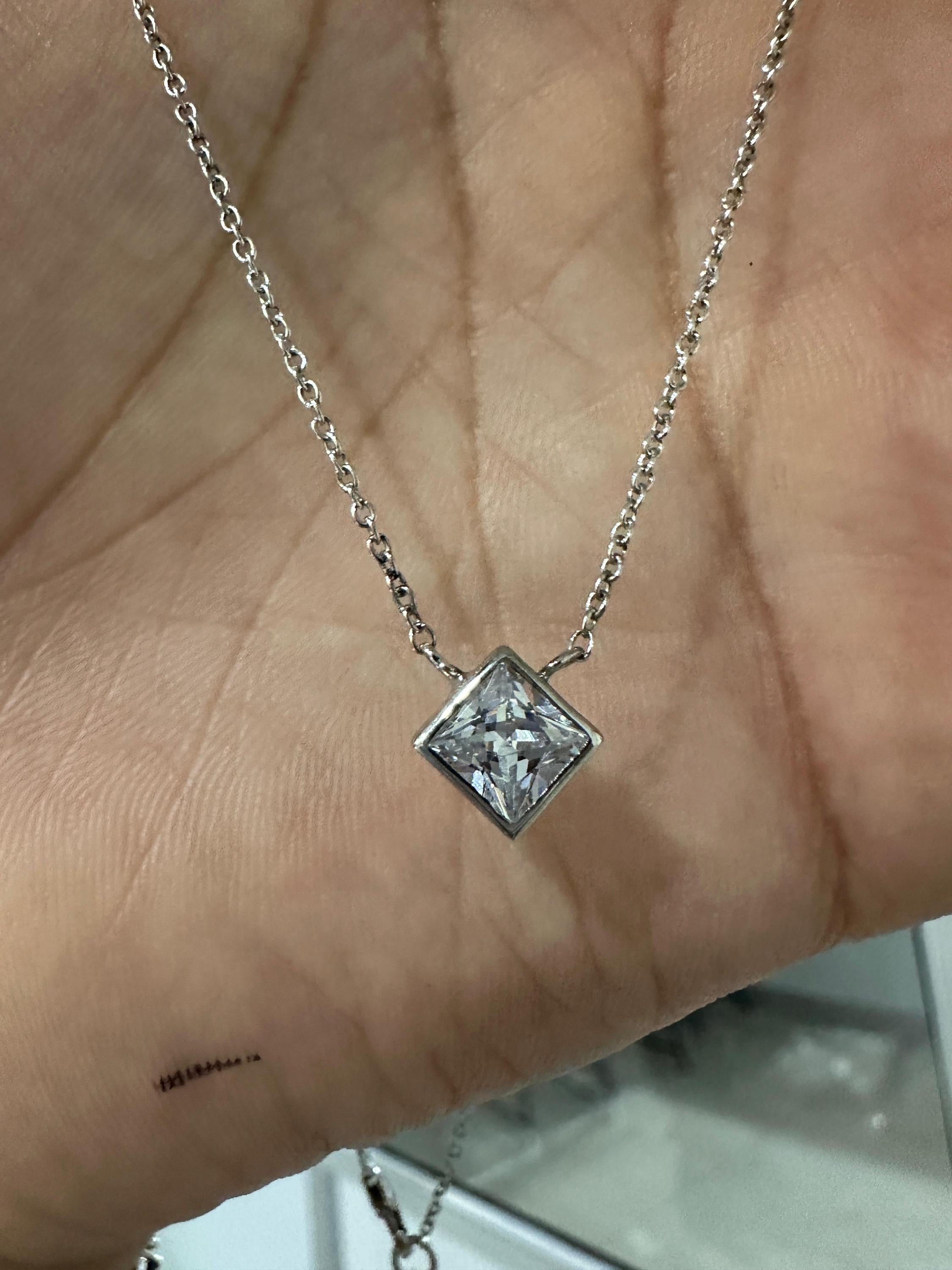 Princess Cut Moissanite Kite Pendant Necklace | 925 Sterling Silver Solitaire Bezel Set