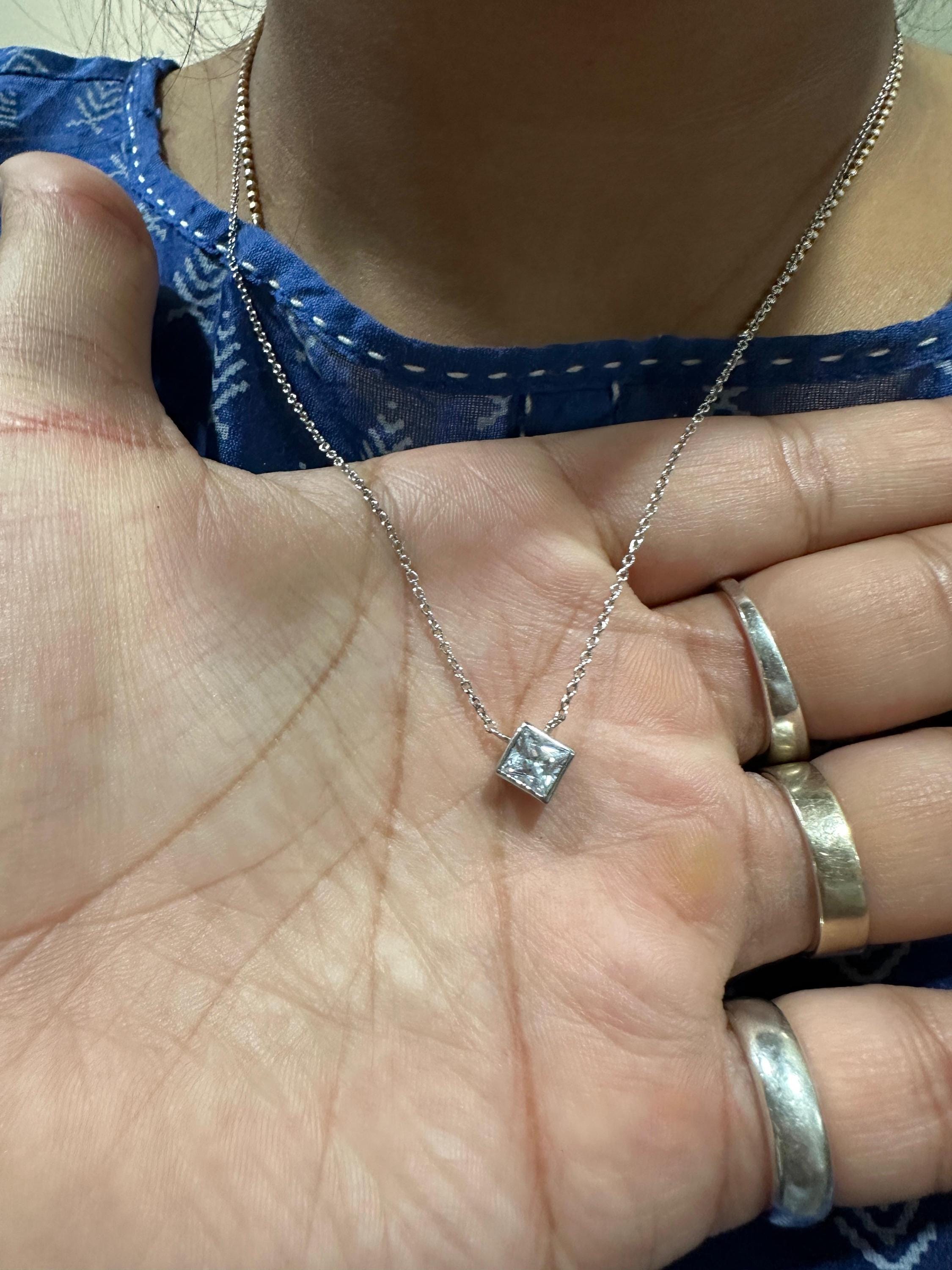 Princess Cut Moissanite Kite Pendant Necklace | 925 Sterling Silver Solitaire Bezel Set