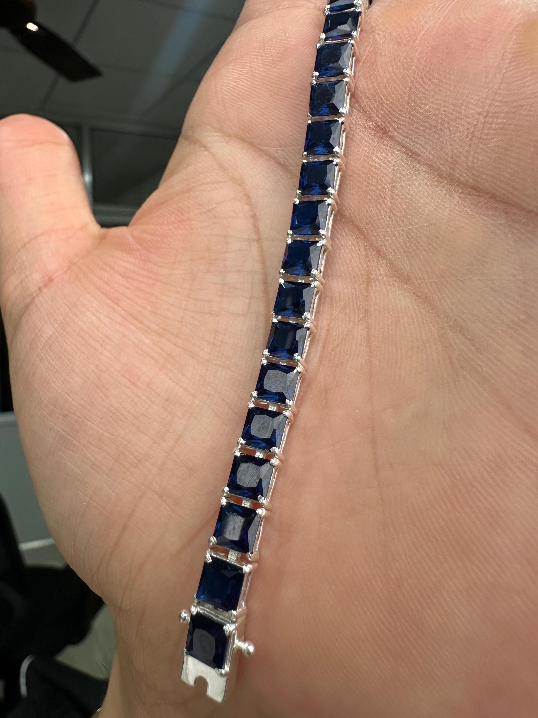 Blue Sapphire Tennis Bracelet | Men's Sterling Silver Bracelet, Luxury gift for him