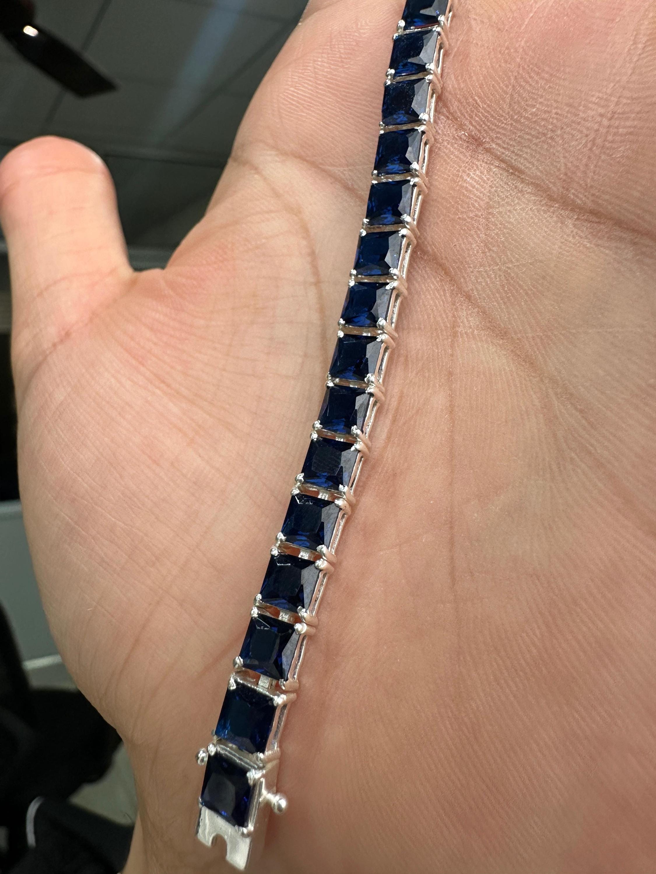 Blue Sapphire Tennis Bracelet | Men's Sterling Silver Bracelet, Luxury gift for him