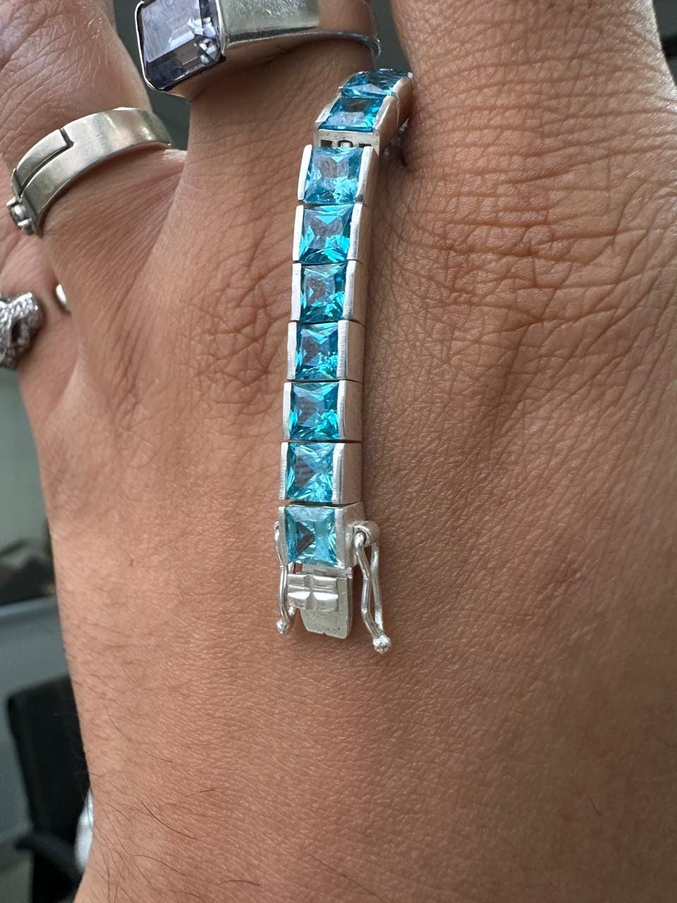 Icy Blue Men's Silver Tennis Bracelet | Channel Set Statement Bracelet Gift for Him