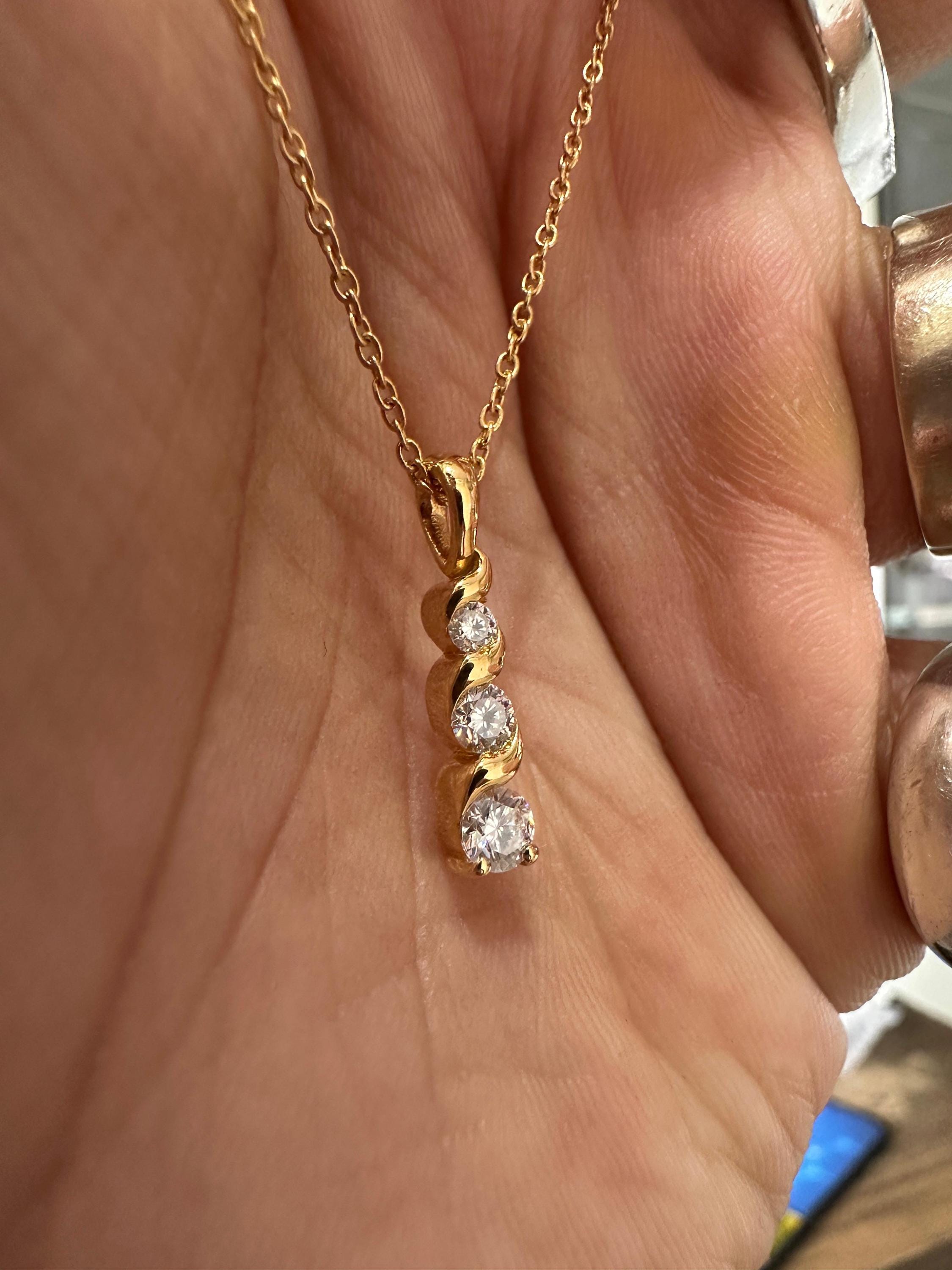 Unique 14k Gold Diamond Pendant | Floating Diamond Necklace, Anniversary Gift for her