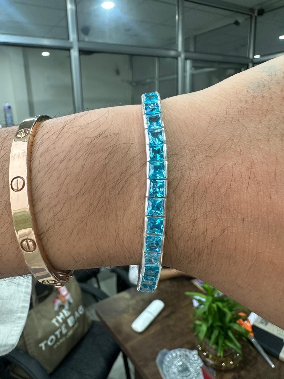 Icy Blue Men's Silver Tennis Bracelet | Channel Set Statement Bracelet Gift for Him