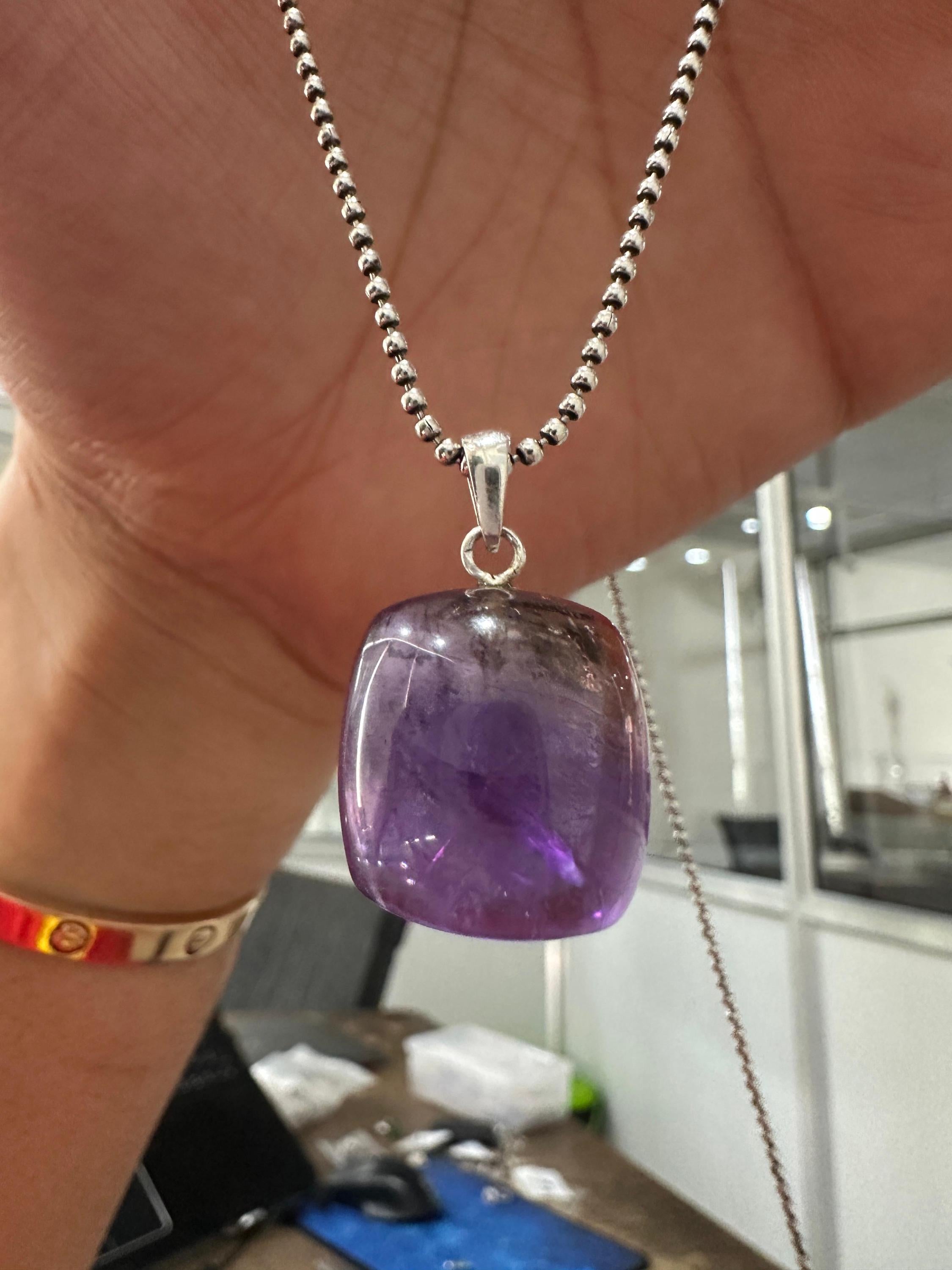 Amethyst Ametrine Cushion Cube Pendant Necklace, 925 Silver Ball Chain, Unisex Crystal Jewelry