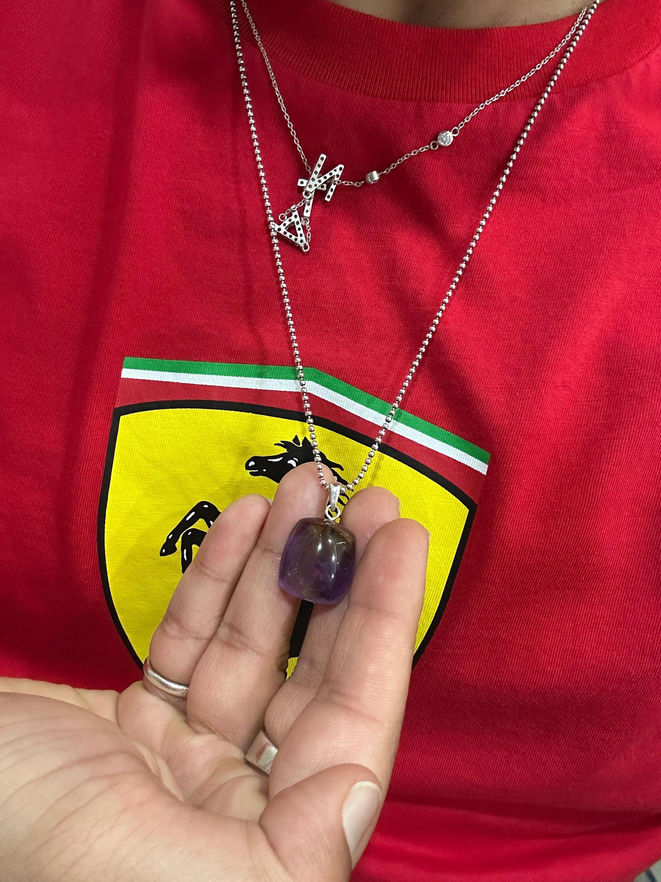 Amethyst Ametrine Cushion Cube Pendant Necklace, 925 Silver Ball Chain, Unisex Crystal Jewelry