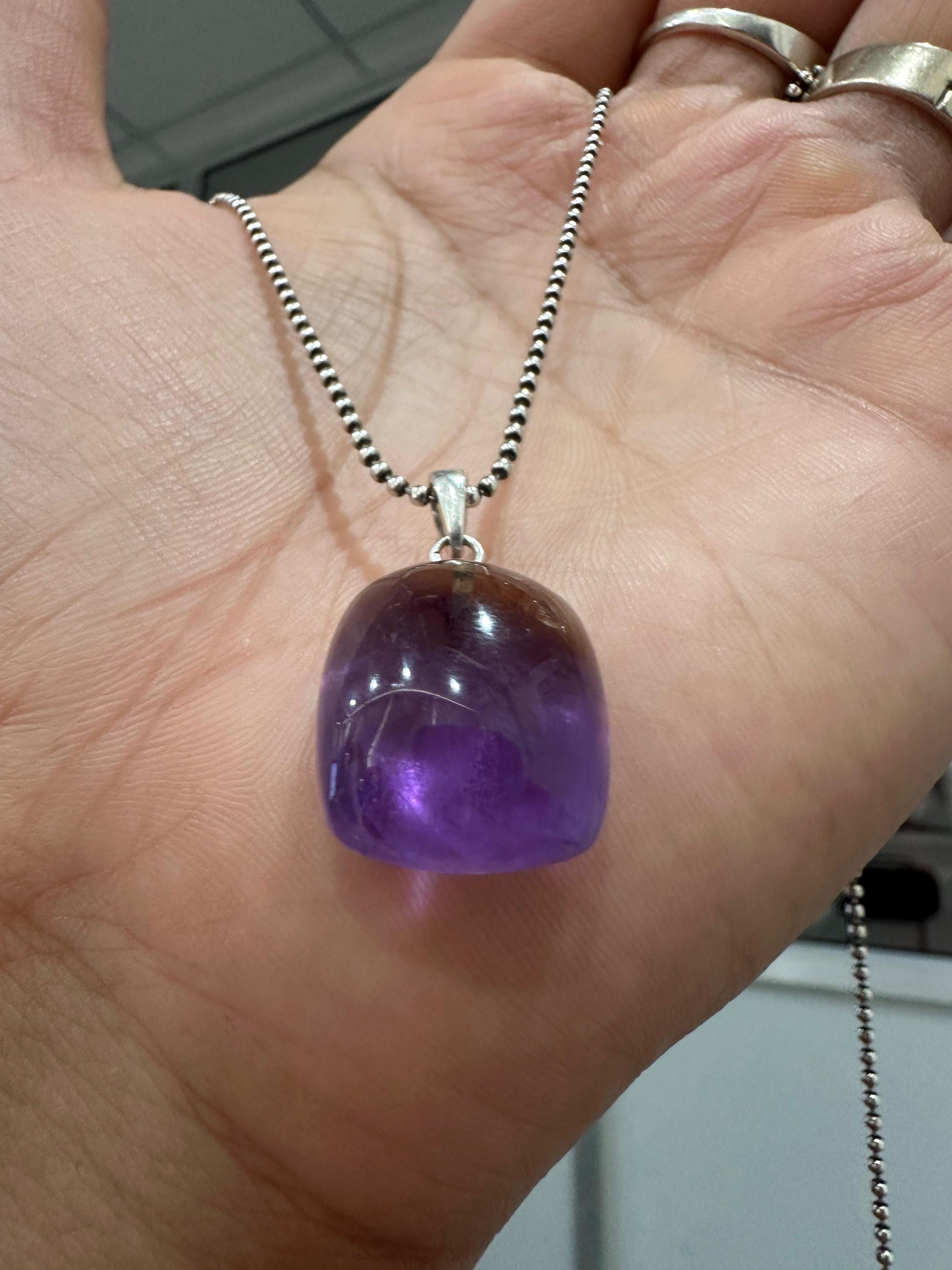 Amethyst Ametrine Cushion Cube Pendant Necklace, 925 Silver Ball Chain, Unisex Crystal Jewelry