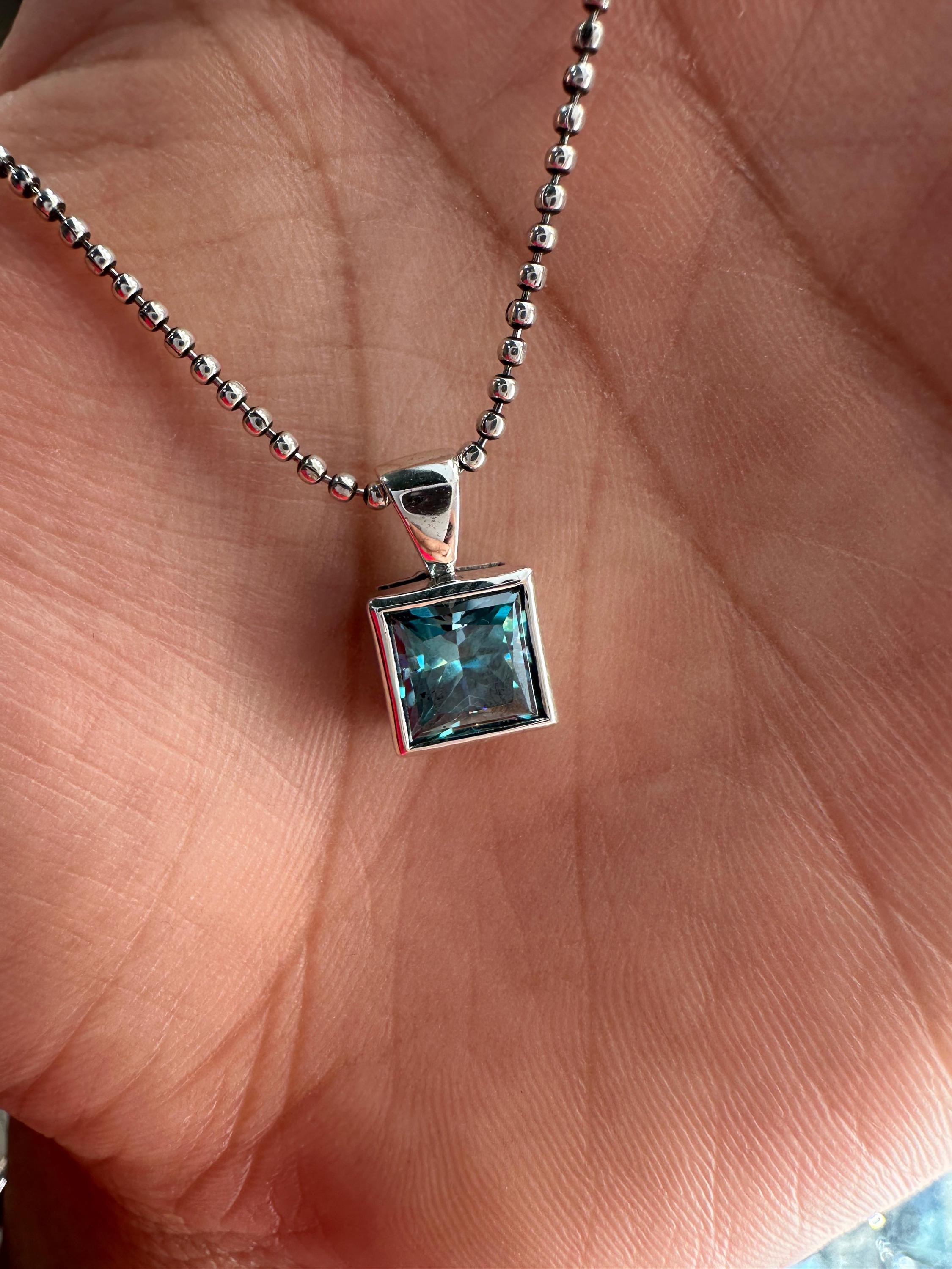 Color Changing Alexandrite Pendant Necklace | Princess Cut 3ct 925 Sterling Silver, June Birthstone