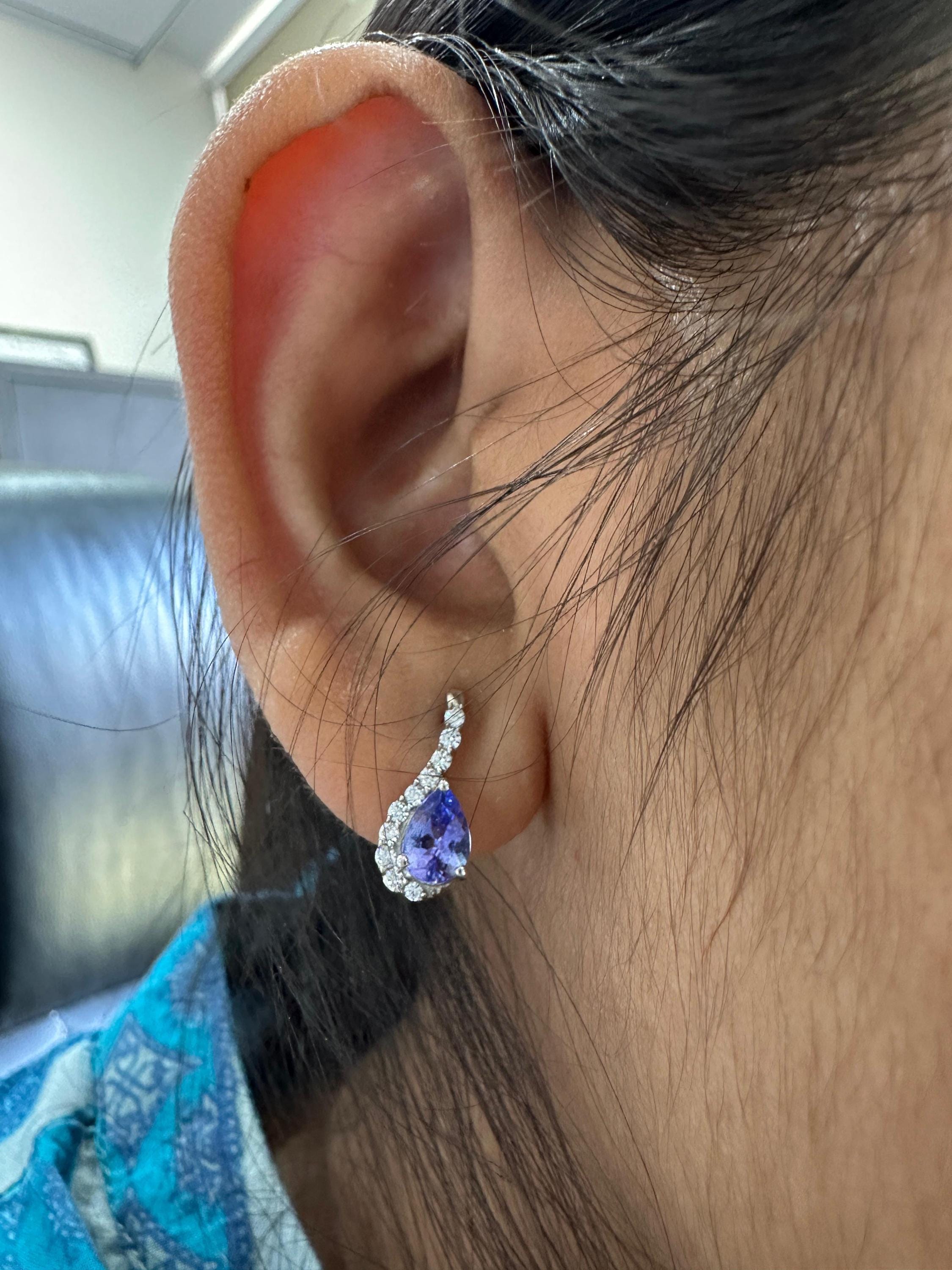 Natural Tanzanite Pear Drop Earrings | 14k White Gold, December Birthstone Jewelry