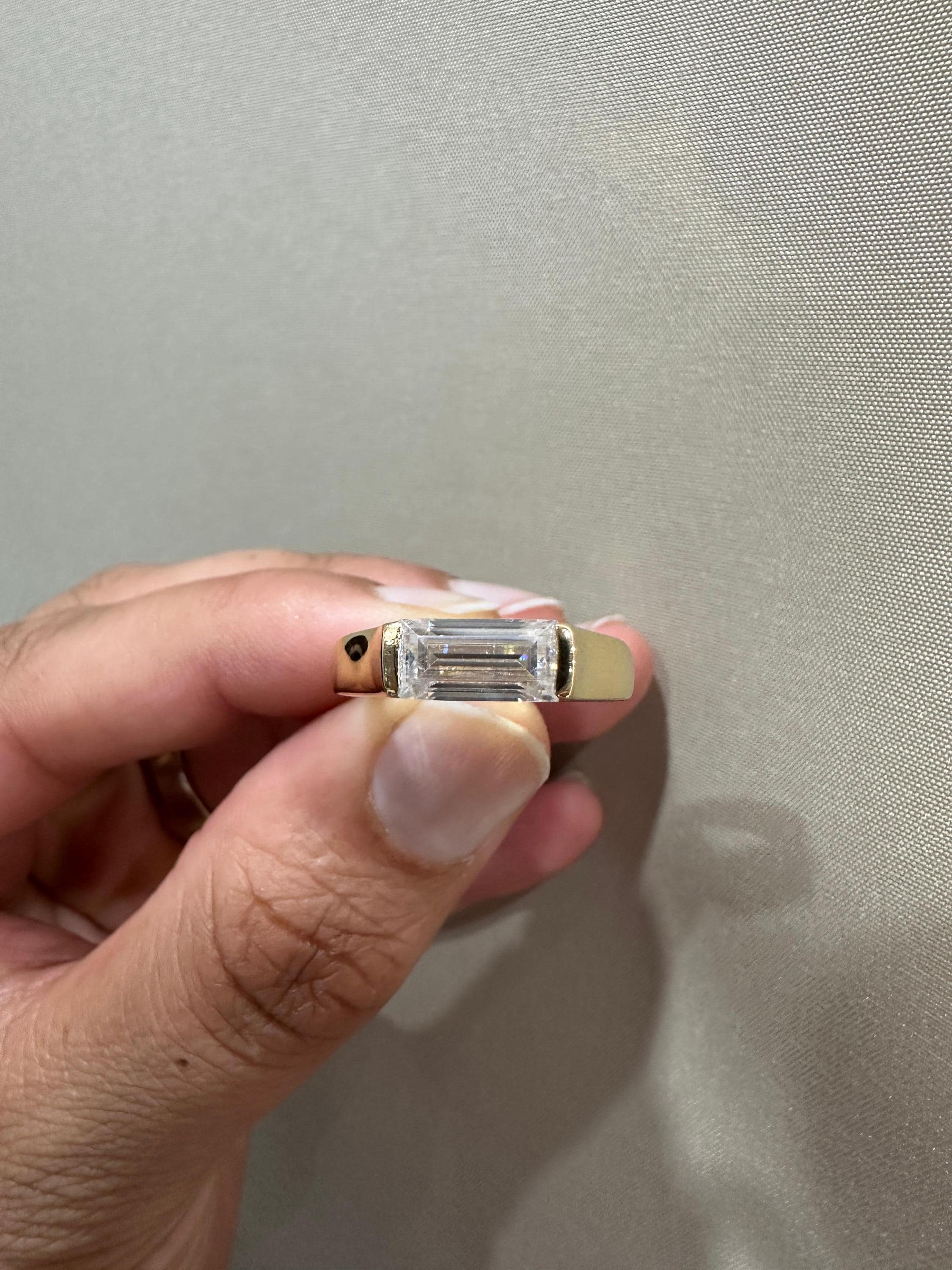 Men's Diamond Engagement Ring: 14K Yellow Gold Baguette cut Signet Ring, 2 CT