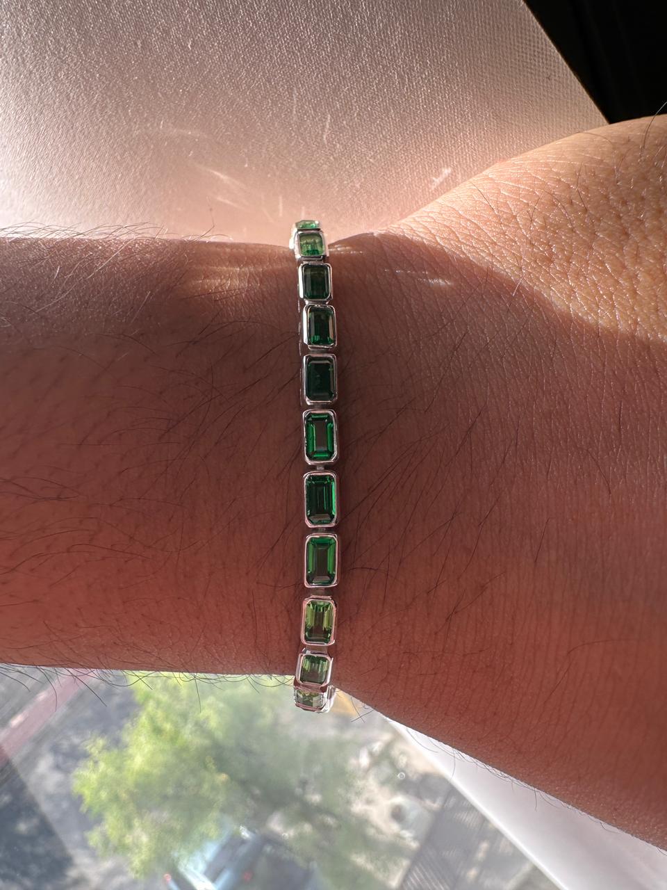 Green Emerald Tennis Bracelet | 925 Sterling Silver, 12 CT Minimalist Luxury Bracelet