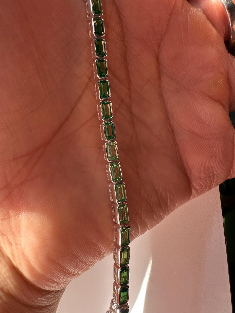 Green Emerald Tennis Bracelet | 925 Sterling Silver, 12 CT Minimalist Luxury Bracelet