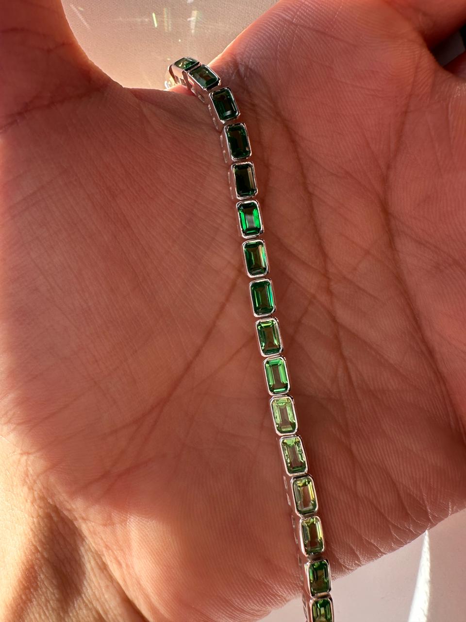 Green Emerald Tennis Bracelet | 925 Sterling Silver, 12 CT Minimalist Luxury Bracelet