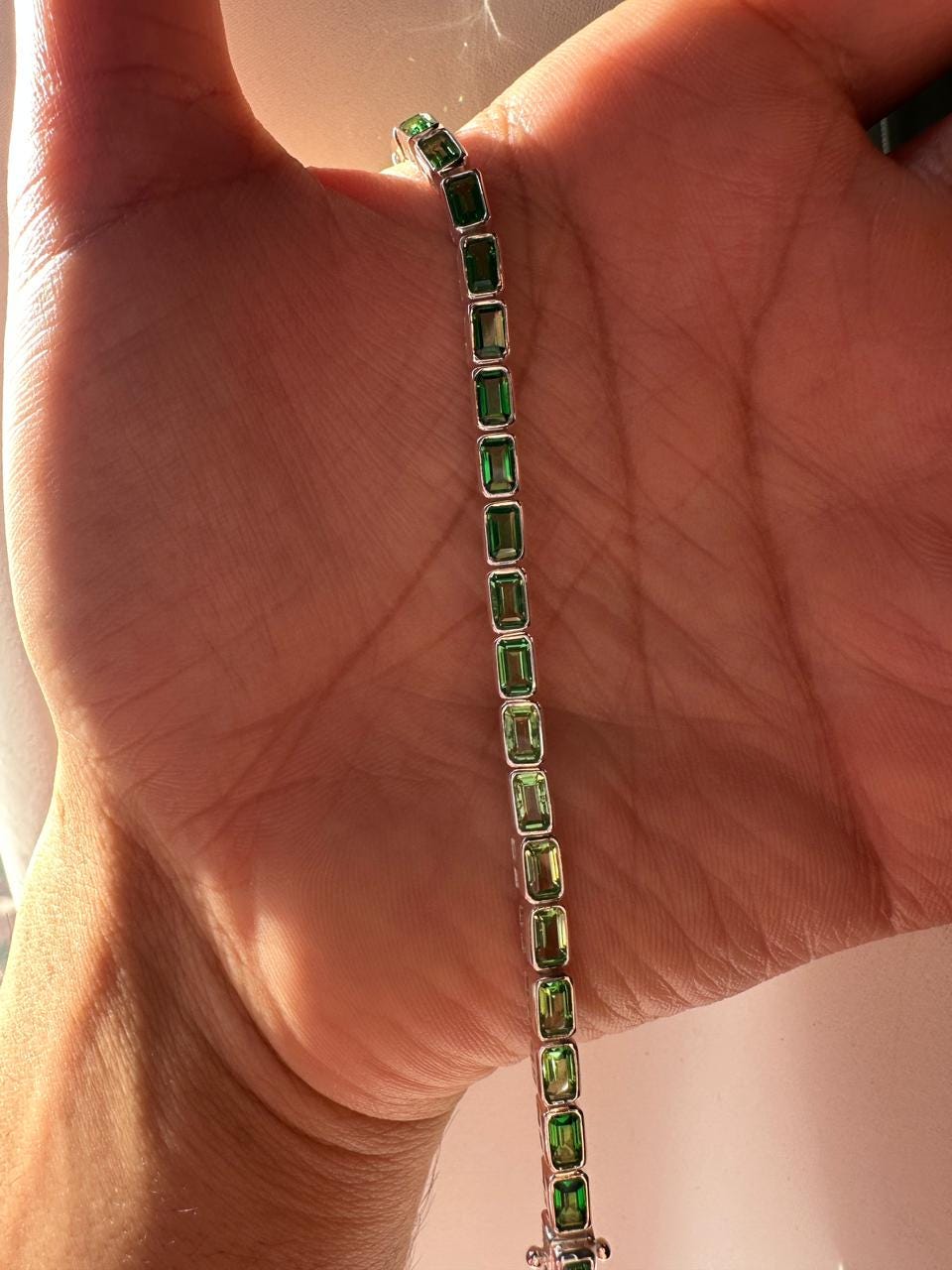 Green Emerald Tennis Bracelet | 925 Sterling Silver, 12 CT Minimalist Luxury Bracelet