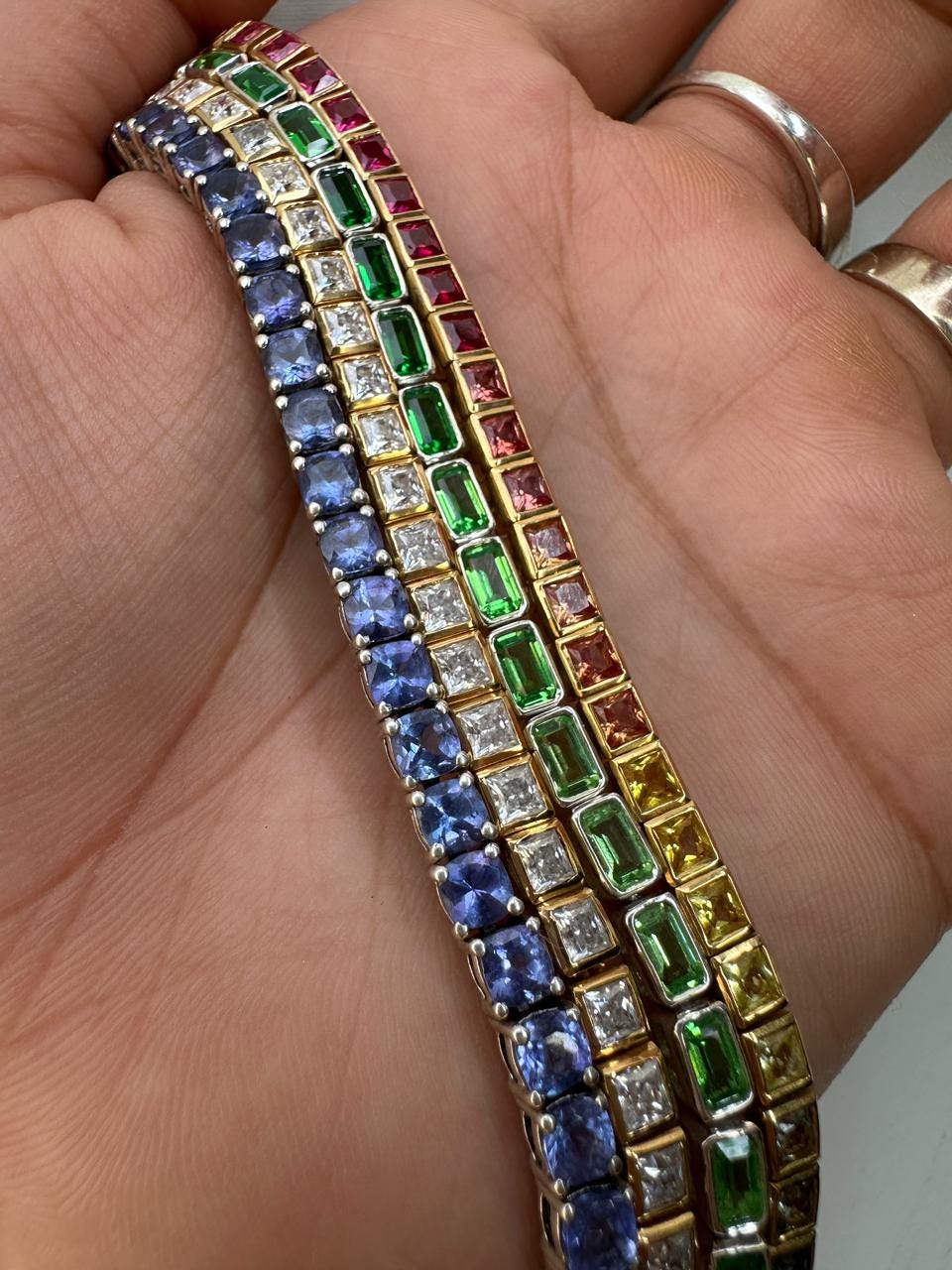 Tennis Bracelet Set for gift | 925 Silver 14K Gold Vermeil, Tanzanite, Emerald, Moissanite, Sapphire