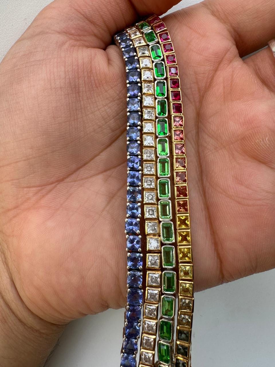 Tennis Bracelet Set for gift | 925 Silver 14K Gold Vermeil, Tanzanite, Emerald, Moissanite, Sapphire