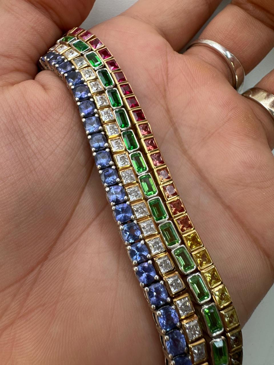 Tennis Bracelet Set for gift | 925 Silver 14K Gold Vermeil, Tanzanite, Emerald, Moissanite, Sapphire