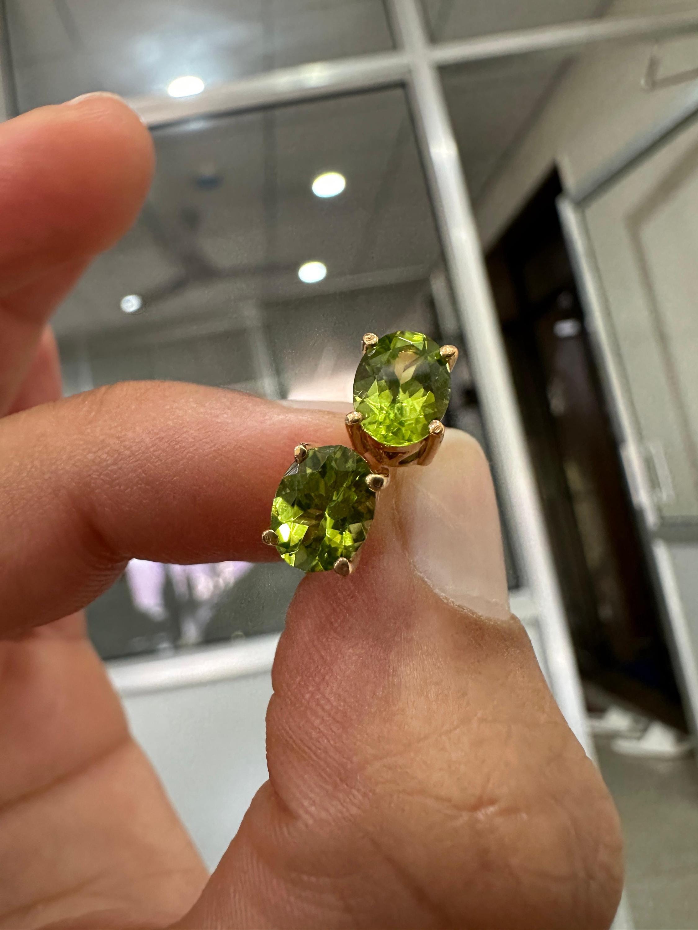 Oval Peridot Stud Earrings | 14K Yellow Gold, August Birthstone, Green Gemstone