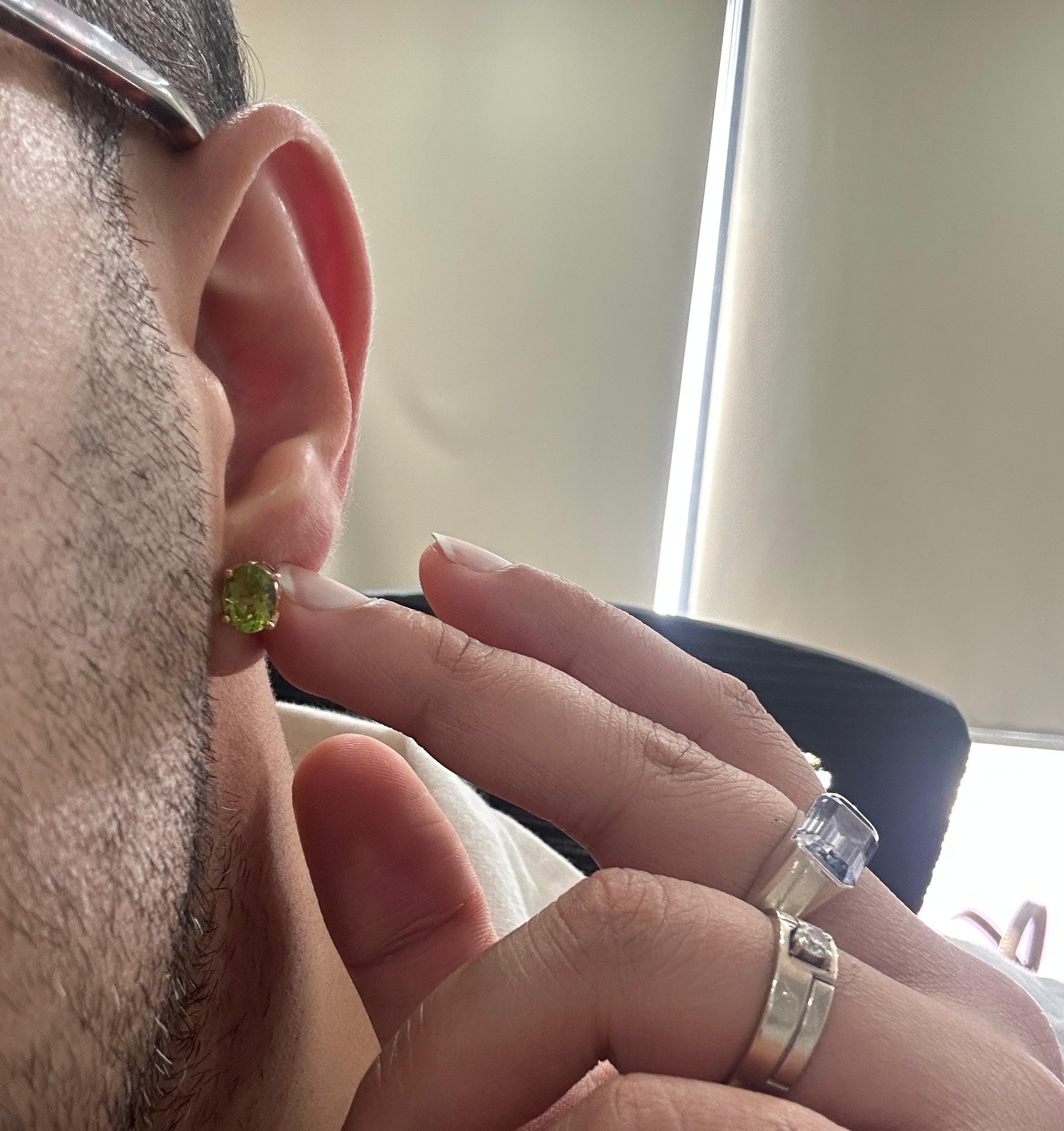 Oval Peridot Stud Earrings | 14K Yellow Gold, August Birthstone, Green Gemstone