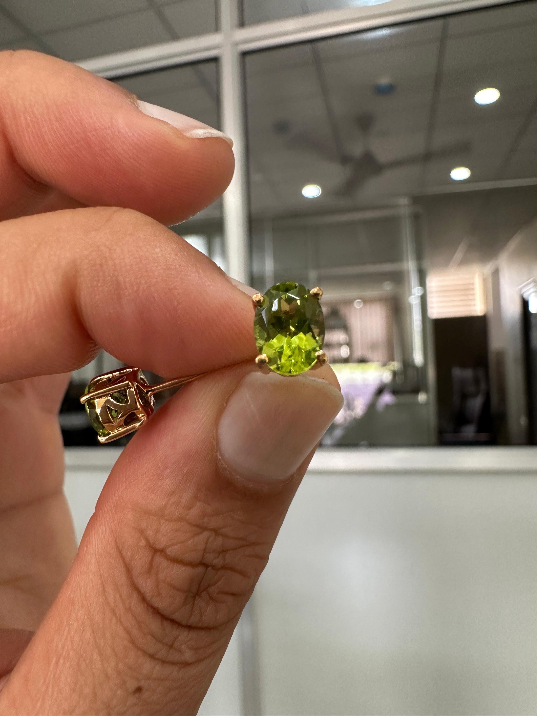 Oval Peridot Stud Earrings | 14K Yellow Gold, August Birthstone, Green Gemstone