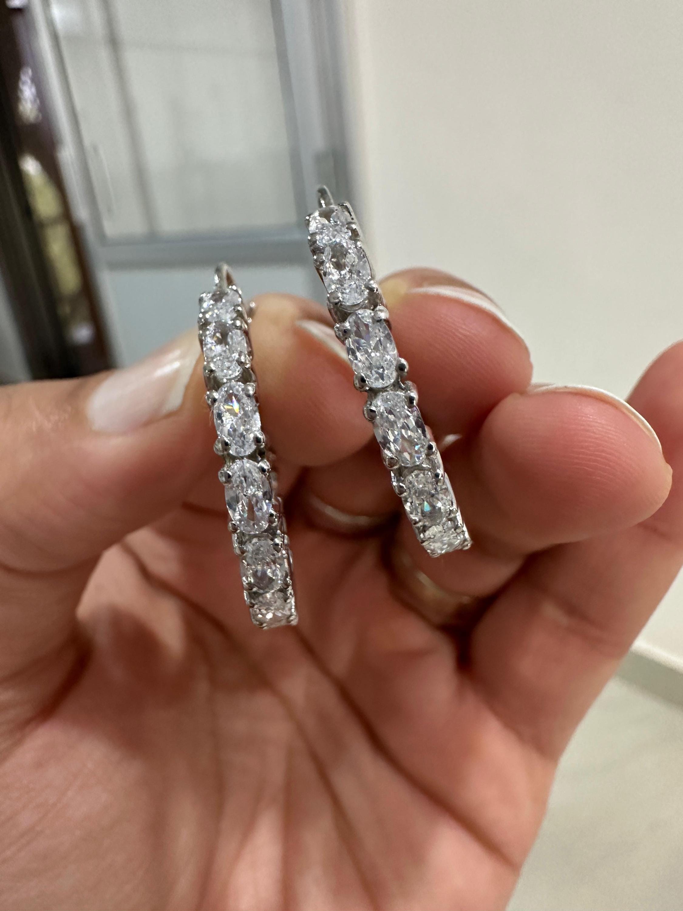 Oval Cut Moissanite Hoop Earrings | 925 Sterling Silver Inside-Out Chunky Statement