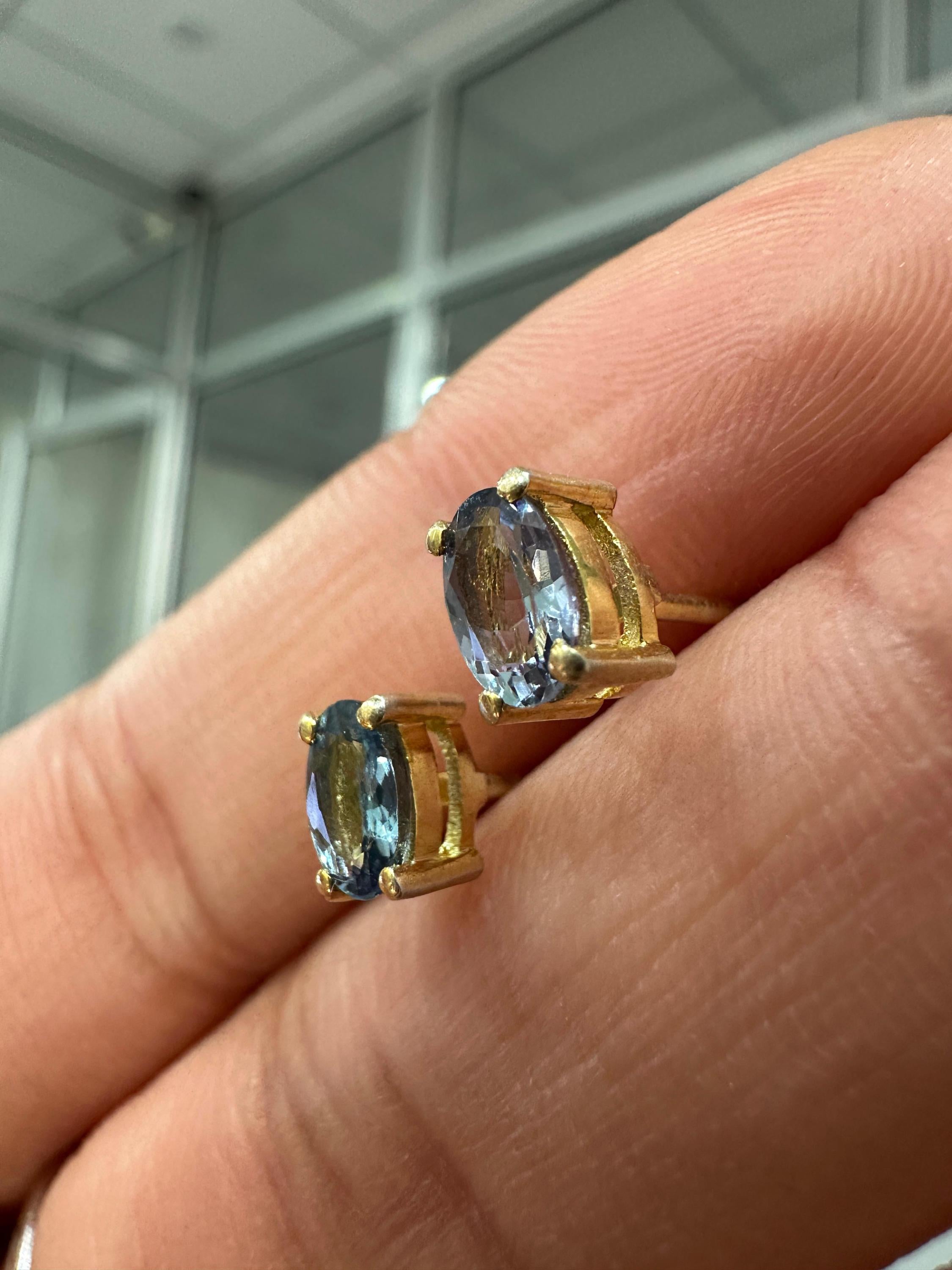 Oval London Blue Topaz Stud Earrings | 14K Yellow Gold, December Birthstone