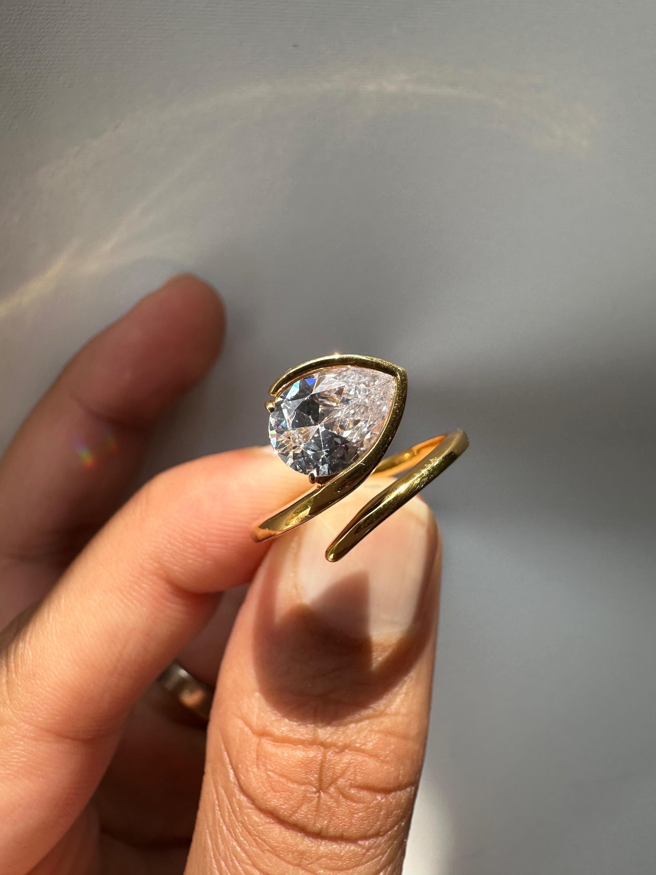 Pear Moissanite Adjustable Ring: Gold Vermeil Open Wrap Statement Piece