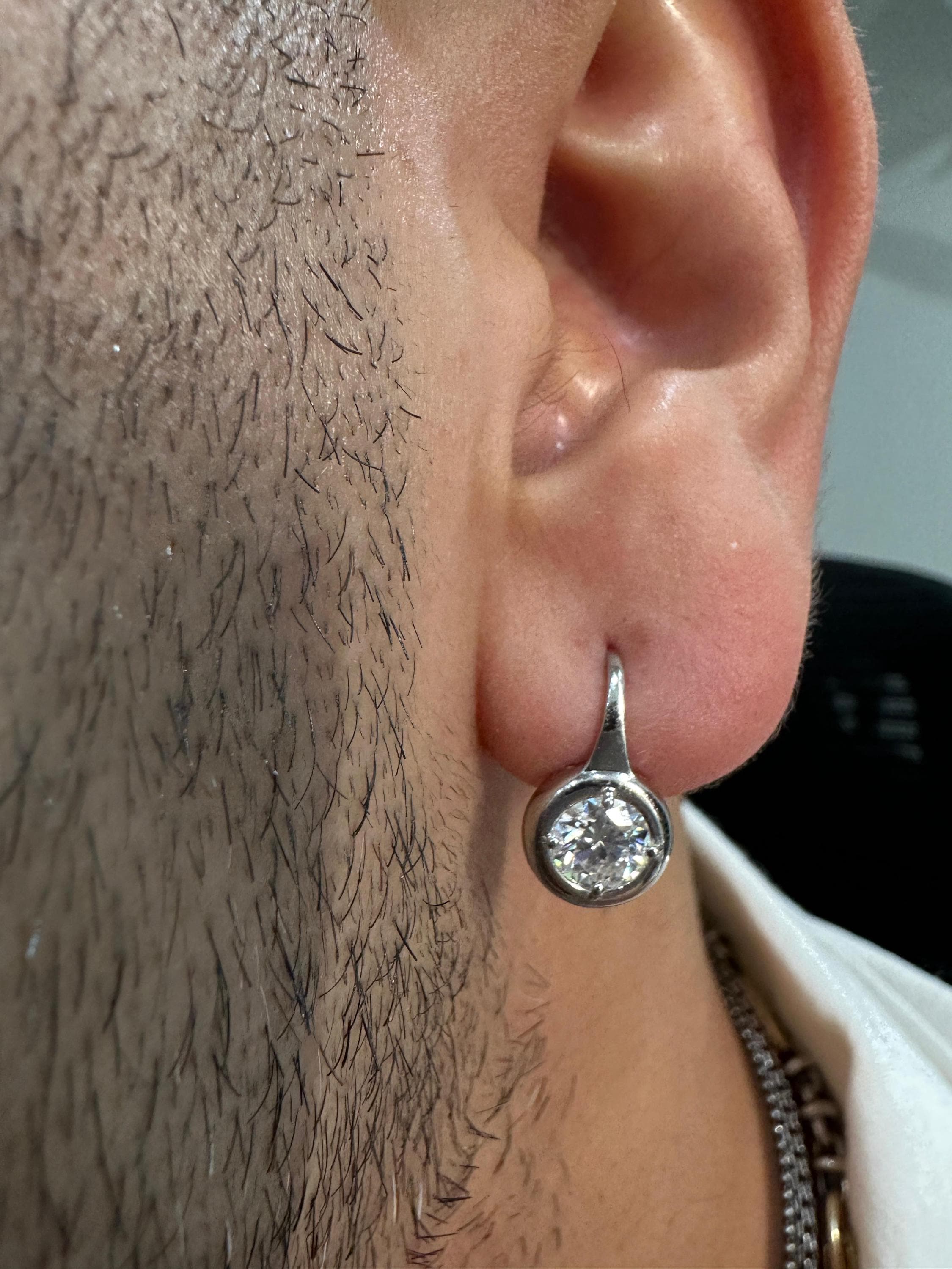 2 CT Lab Grown Diamond Earrings 14K White Gold Bezel Set E F VS1