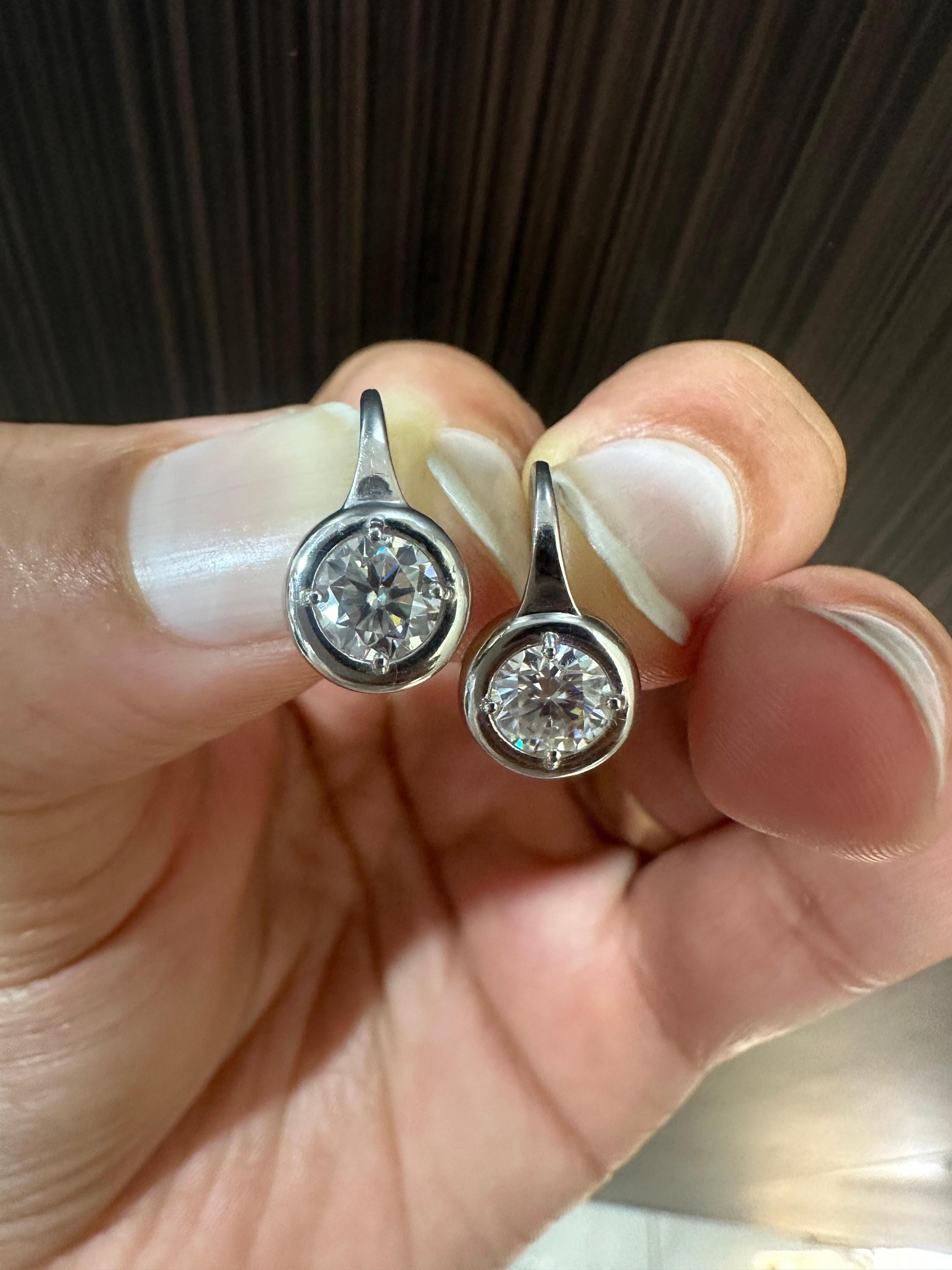 2 CT Lab Grown Diamond Earrings 14K White Gold Bezel Set E F VS1