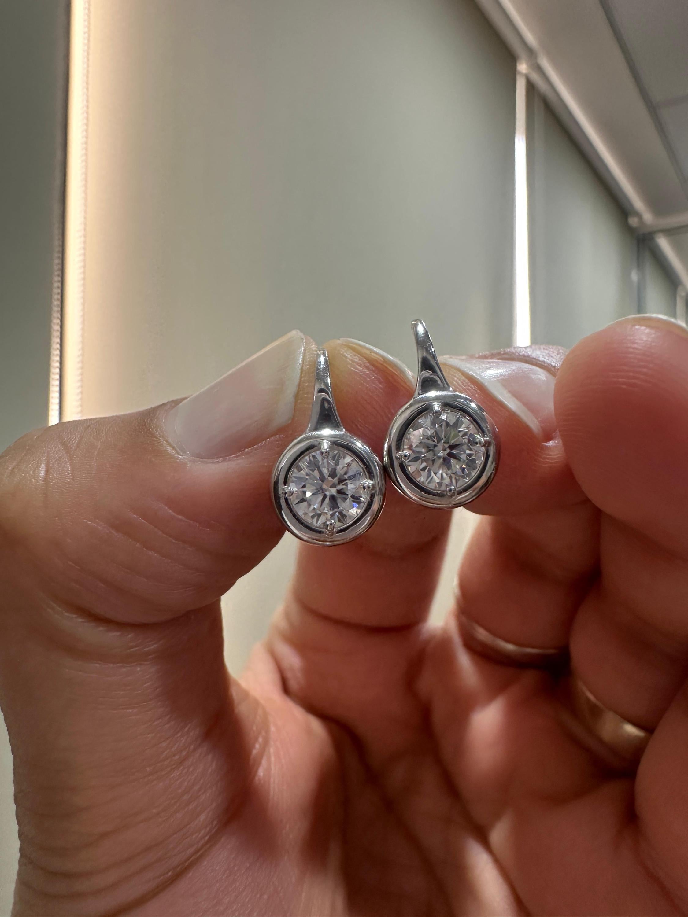 2 CT Lab Grown Diamond Earrings 14K White Gold Bezel Set E F VS1