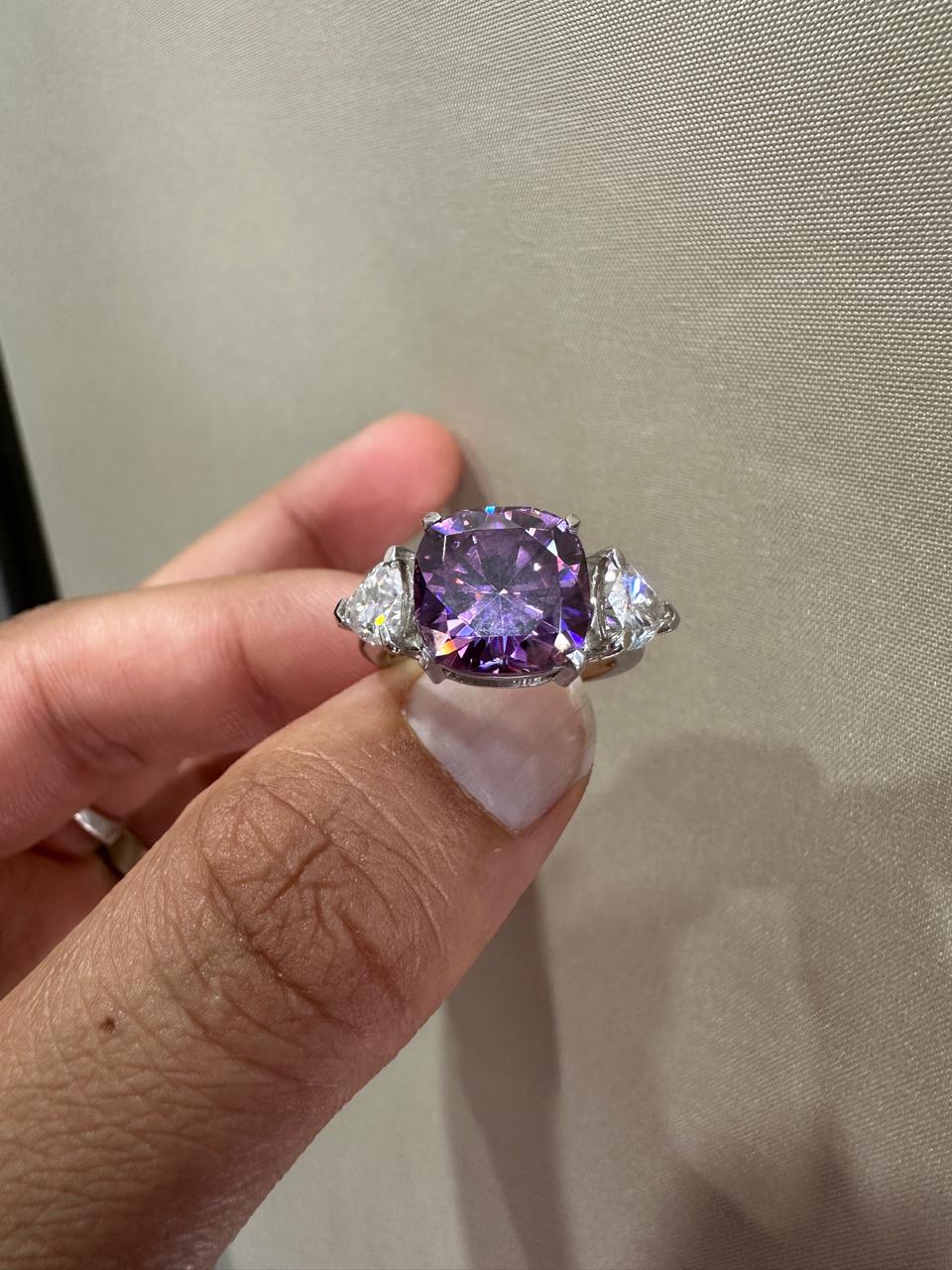 Cushion Cut Purple Moissanite Ring | 14k White Gold, Christmas Gift for her