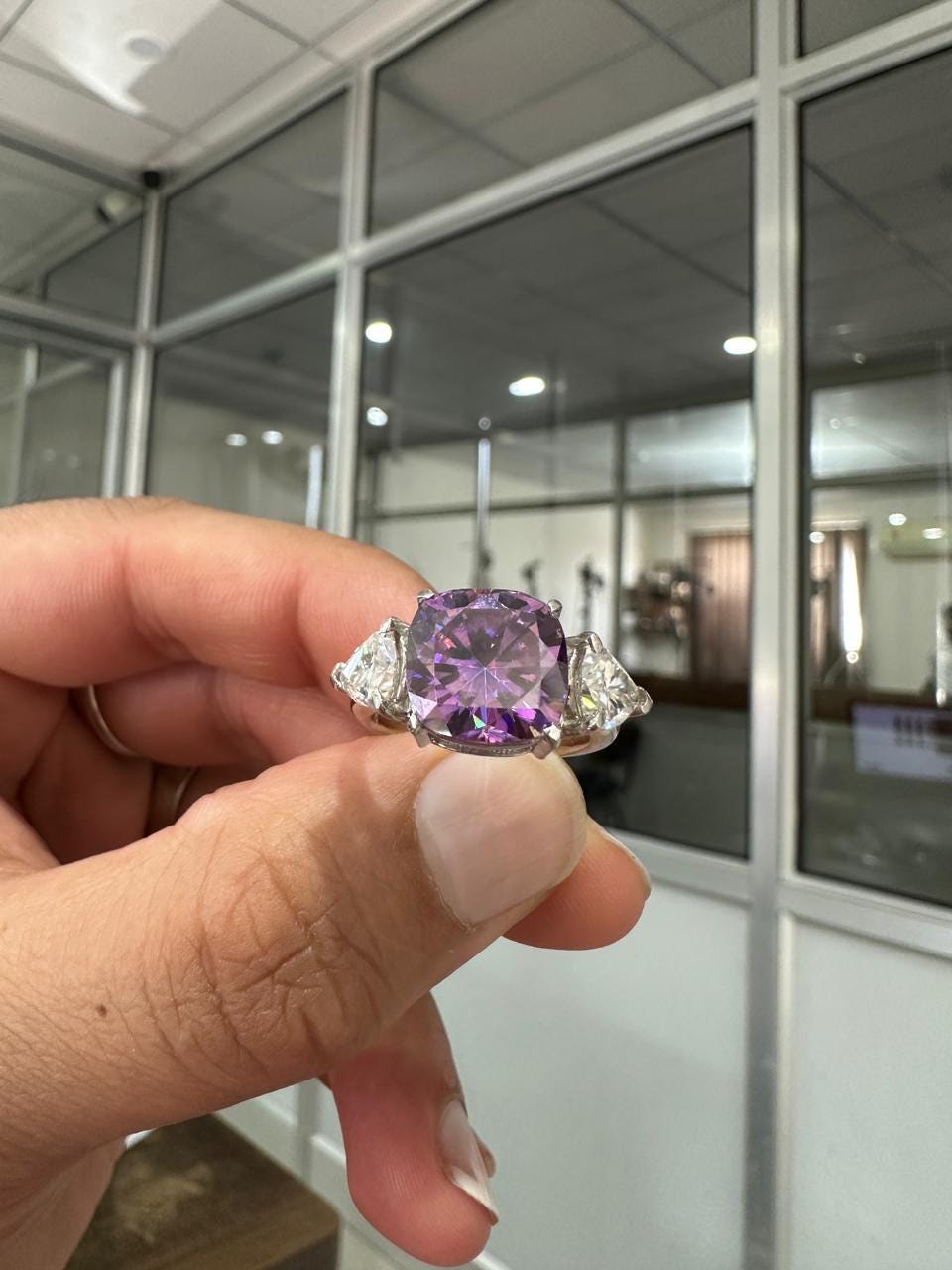 Cushion Cut Purple Moissanite Ring | 14k White Gold, Christmas Gift for her