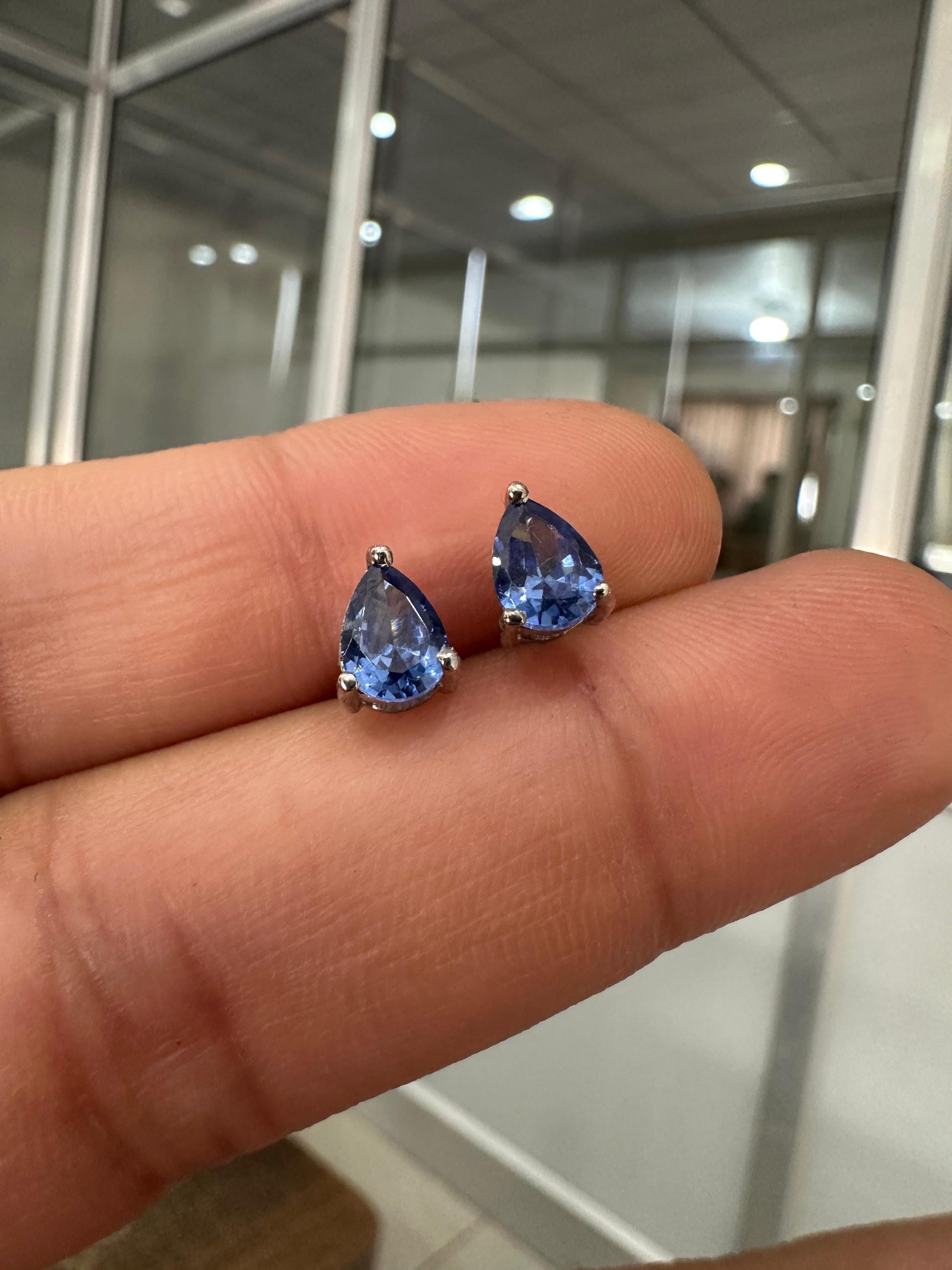 Pear Cut Tanzanite Stud Earrings | 14K White Gold AAA Blue Gemstone