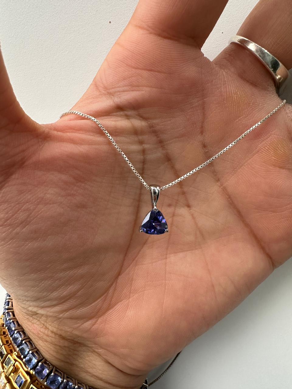 Rare Tanzanite Pendant Necklace for Gift, 14K White Gold, 1.25 CT Blue Gemstone Jewelry