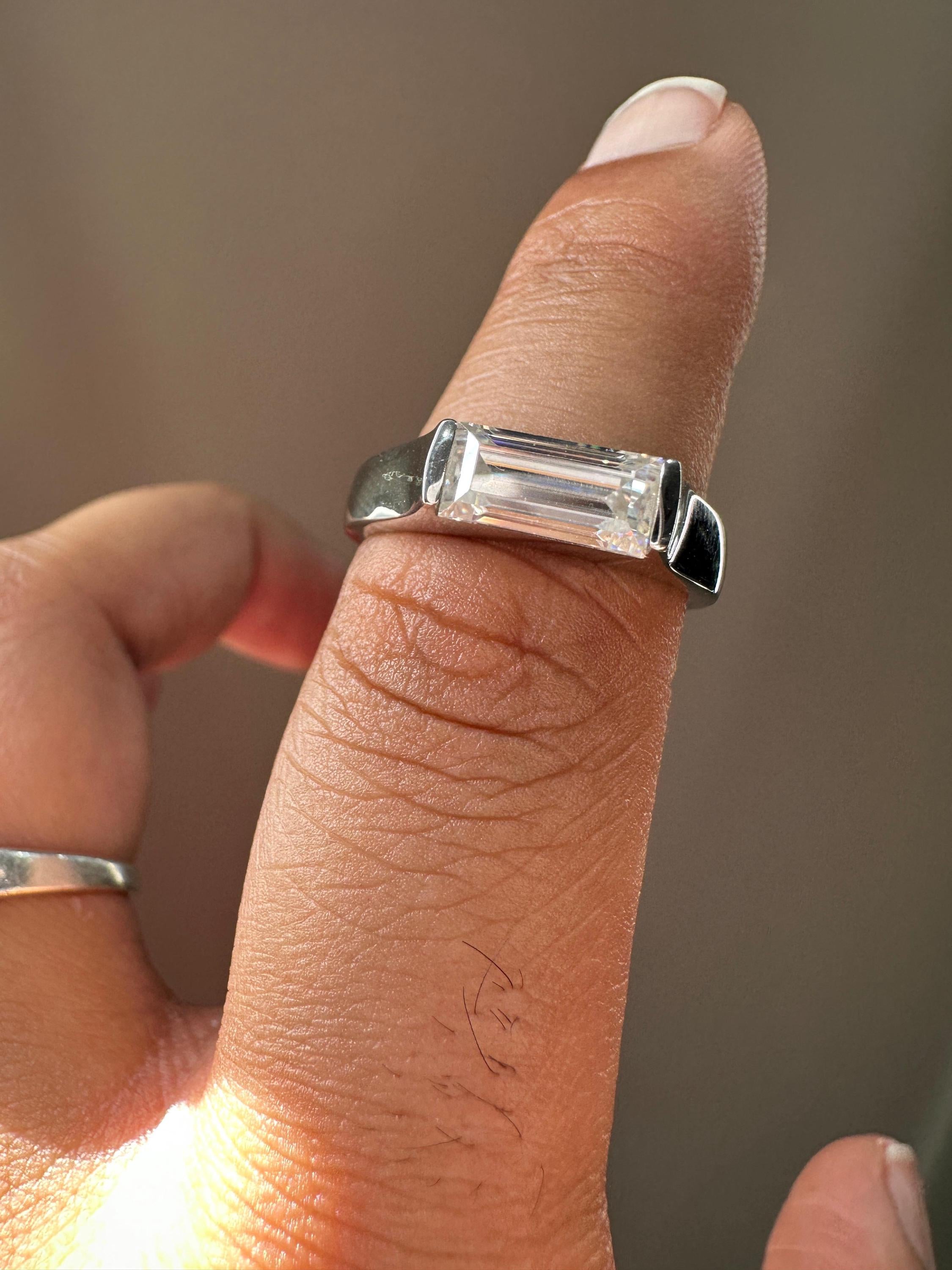 18K White Gold Moissanite Signet Ring | Modern Minimalist Engagement Band for Him