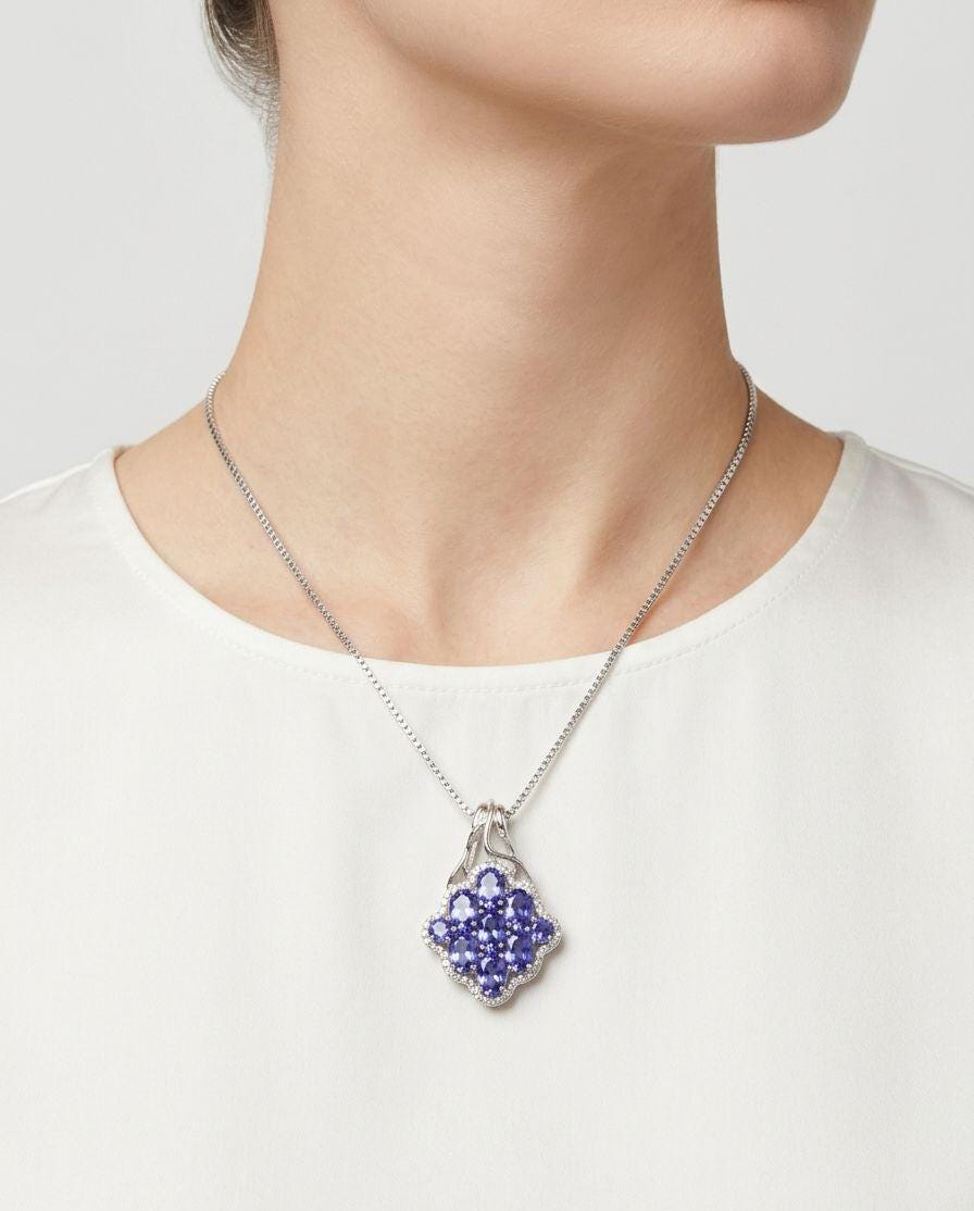 Tanzanite Cluster Pendant Necklace: 925 Sterling Silver Jewelry for her
