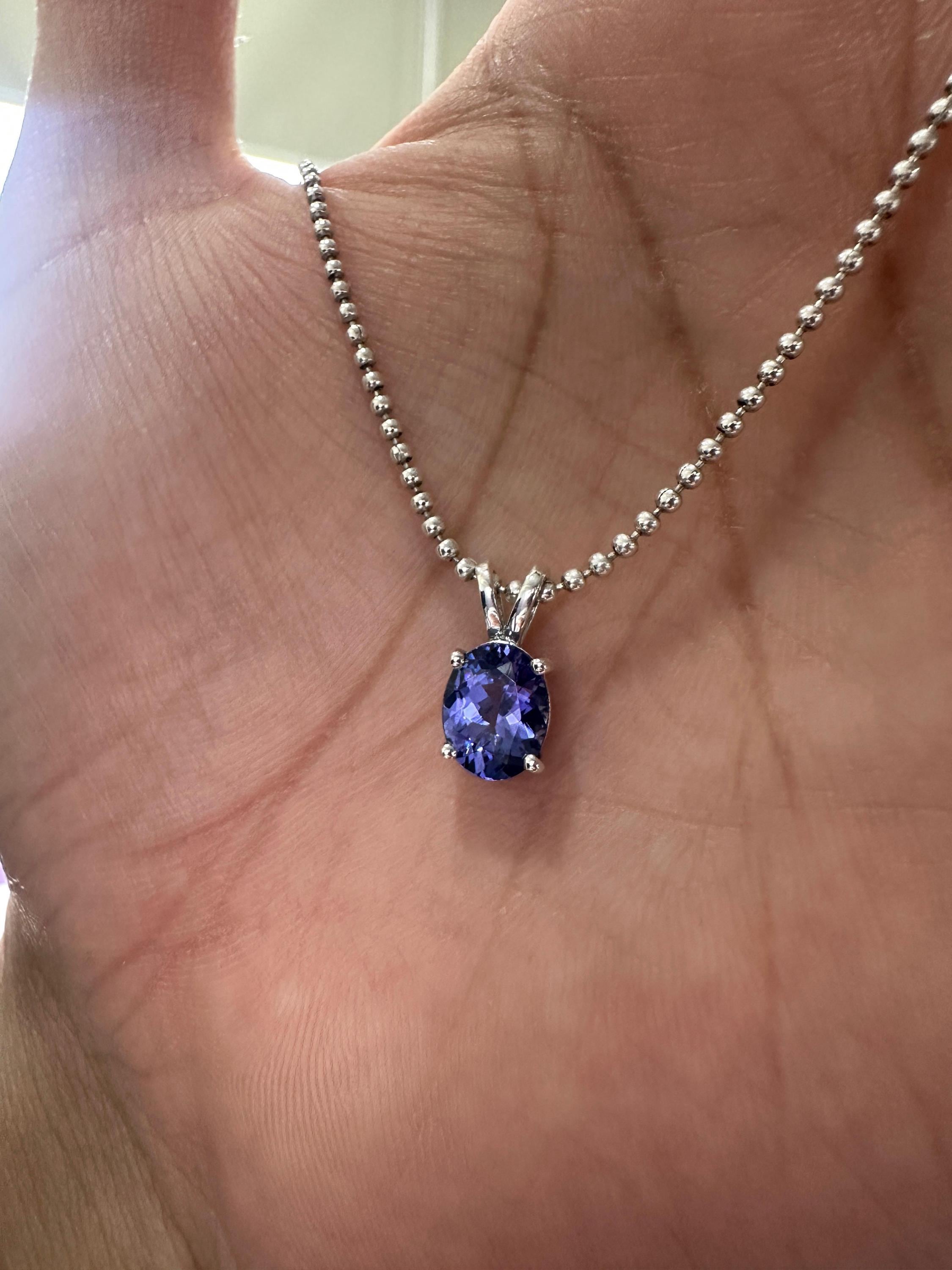 2 CT Tanzanite Oval Pendant Necklace | 14k White Gold Rare Gemstone Jewelry