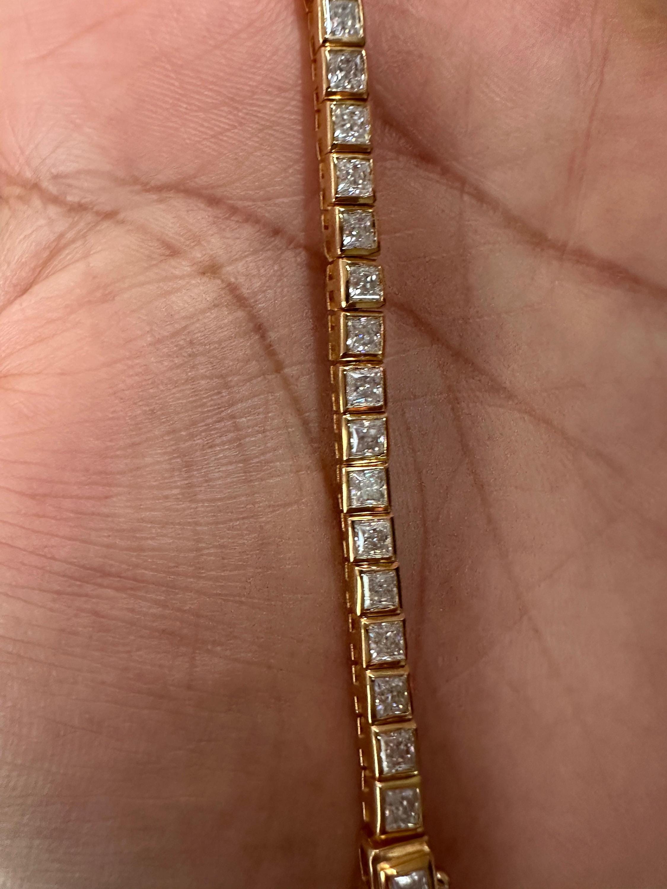 Princess Cut Moissanite Tennis Bracelet, 14K Yellow Gold Plated Bezel Setting