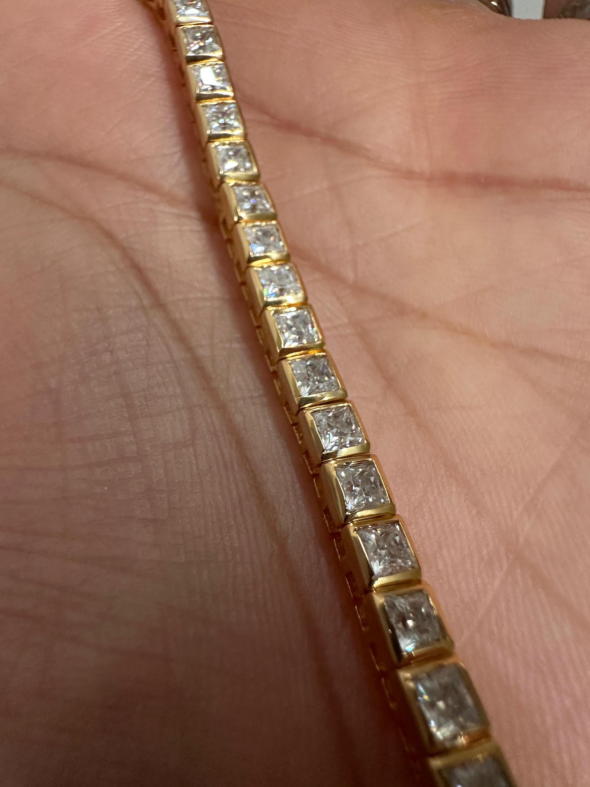 Princess Cut Moissanite Tennis Bracelet, 14K Yellow Gold Plated Bezel Setting