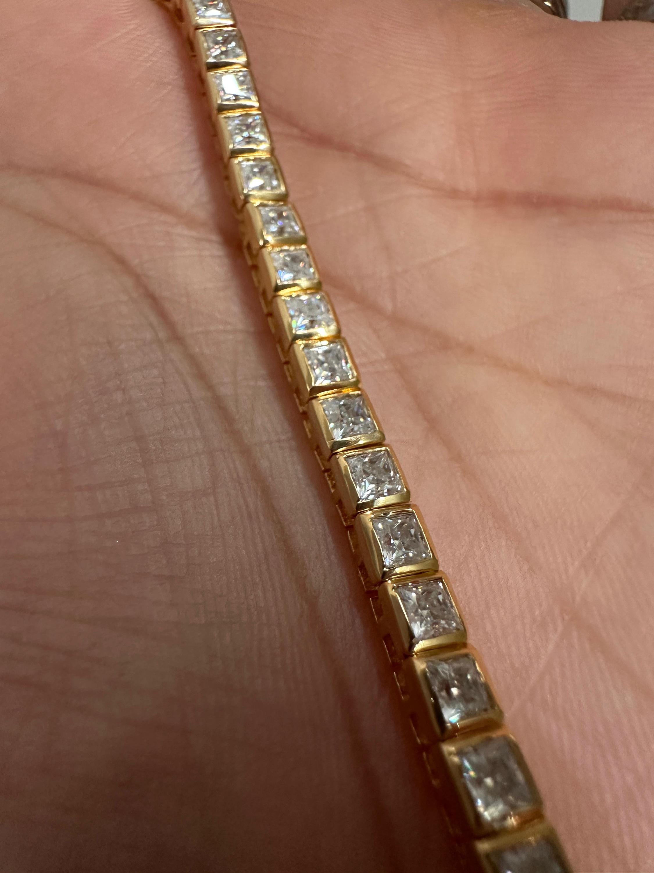 Square cut Moissanite Tennis Bracelet | 14k Gold Finish, Bezel Set, 9 Ct