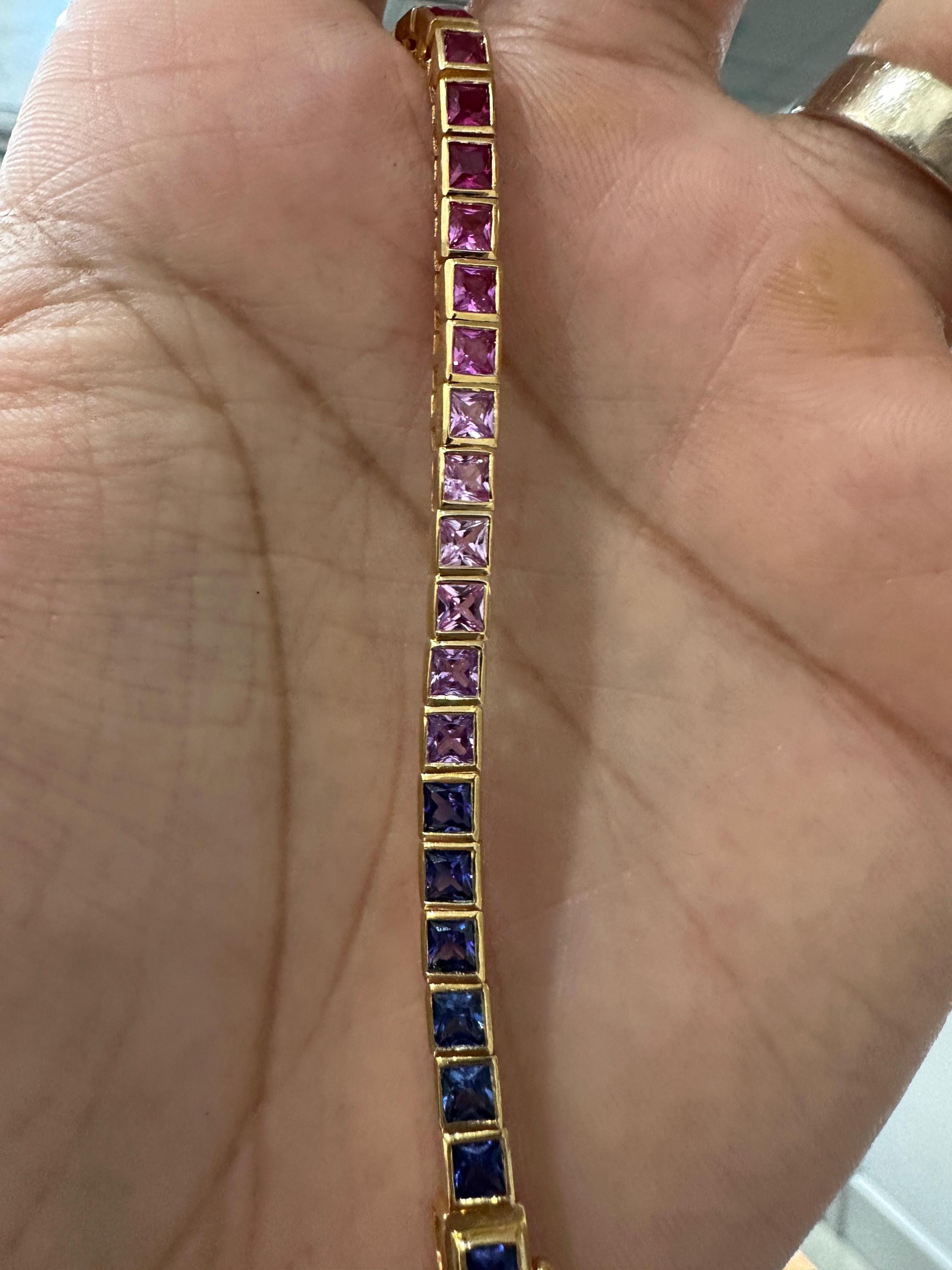 Rainbow Tourmaline Tennis Bracelet | Princess Cut 8 CT Gold Finish Bezel Set bracelet