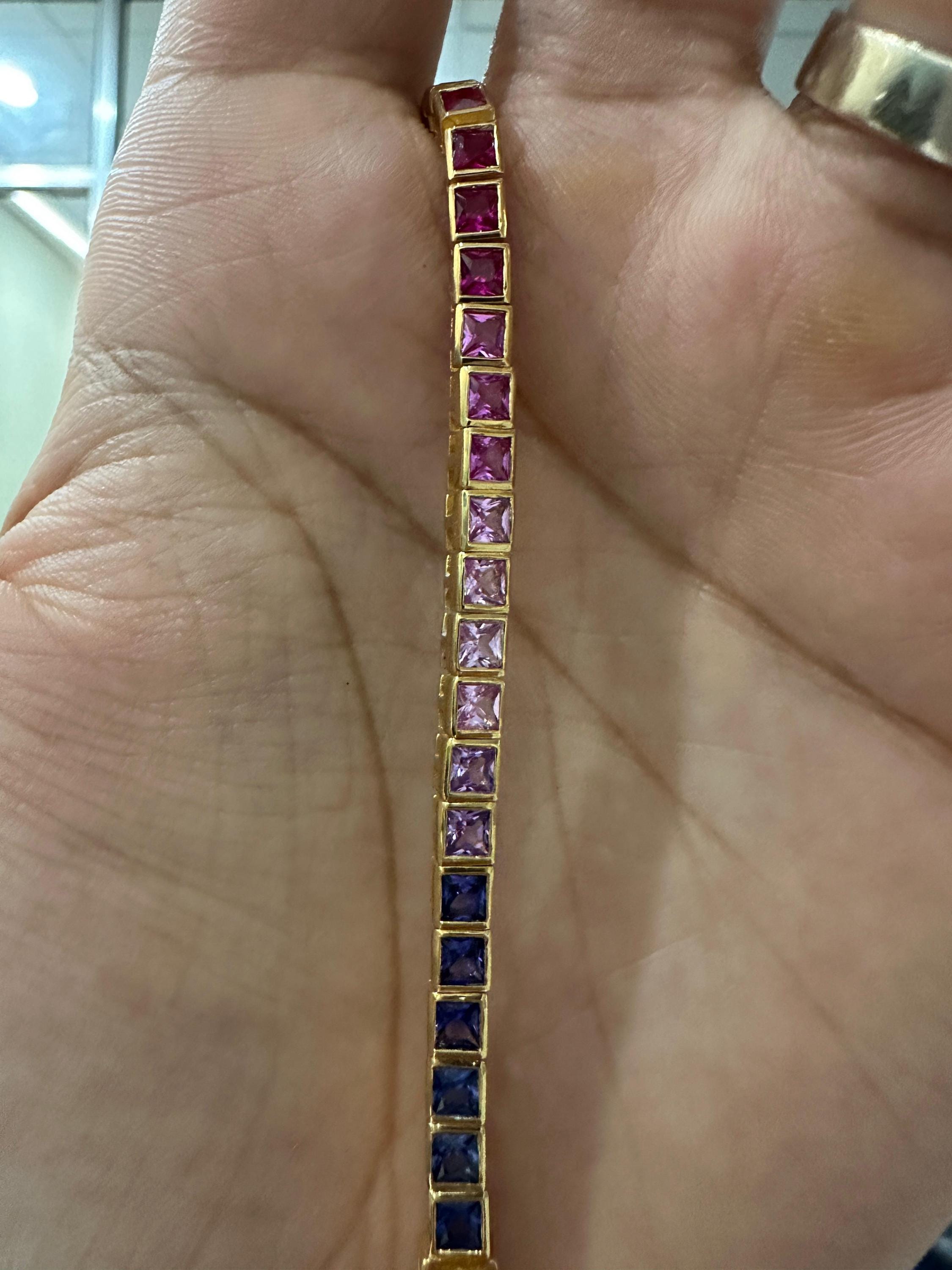 Rainbow Tourmaline Tennis Bracelet | Princess Cut 8 CT Gold Finish Bezel Set bracelet
