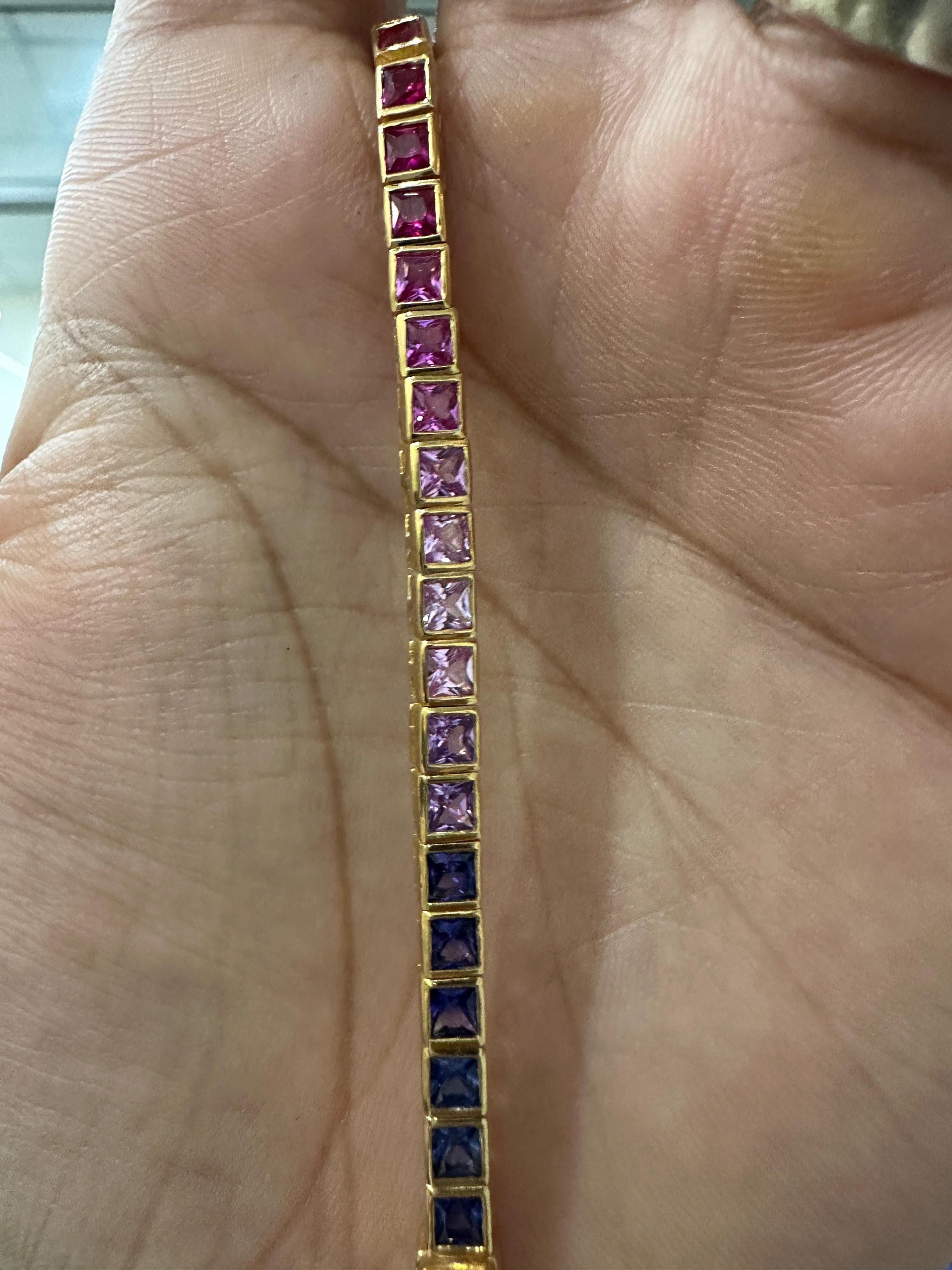 Multi Color Tourmaline Tennis Bracelet | Princess Cut Bezel Set 8 CT Rainbow Gemstone Jewelry