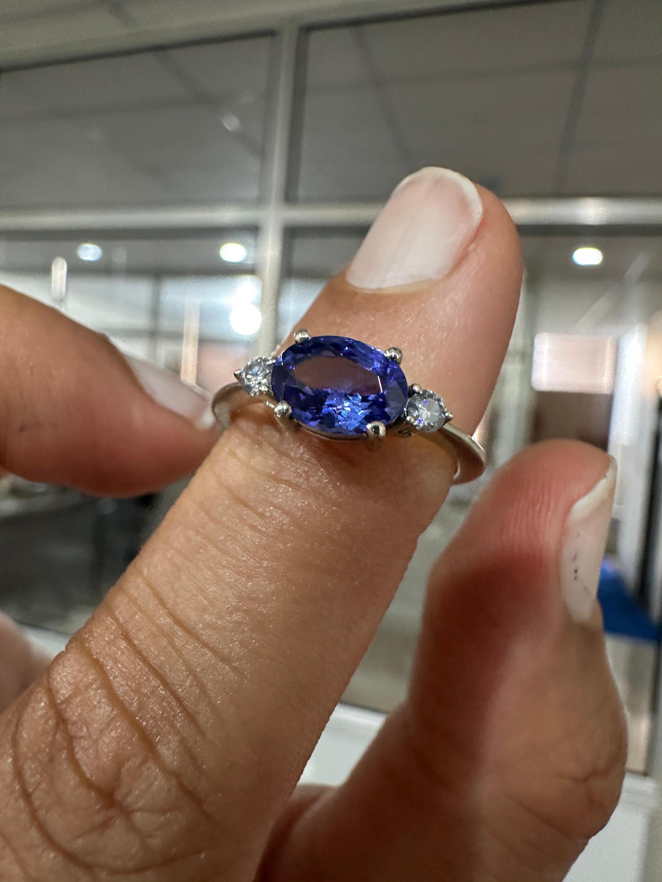 14K White Gold Oval Tanzanite Diamond Engagement Ring – 1.5 CT Natural Blue Gemstone