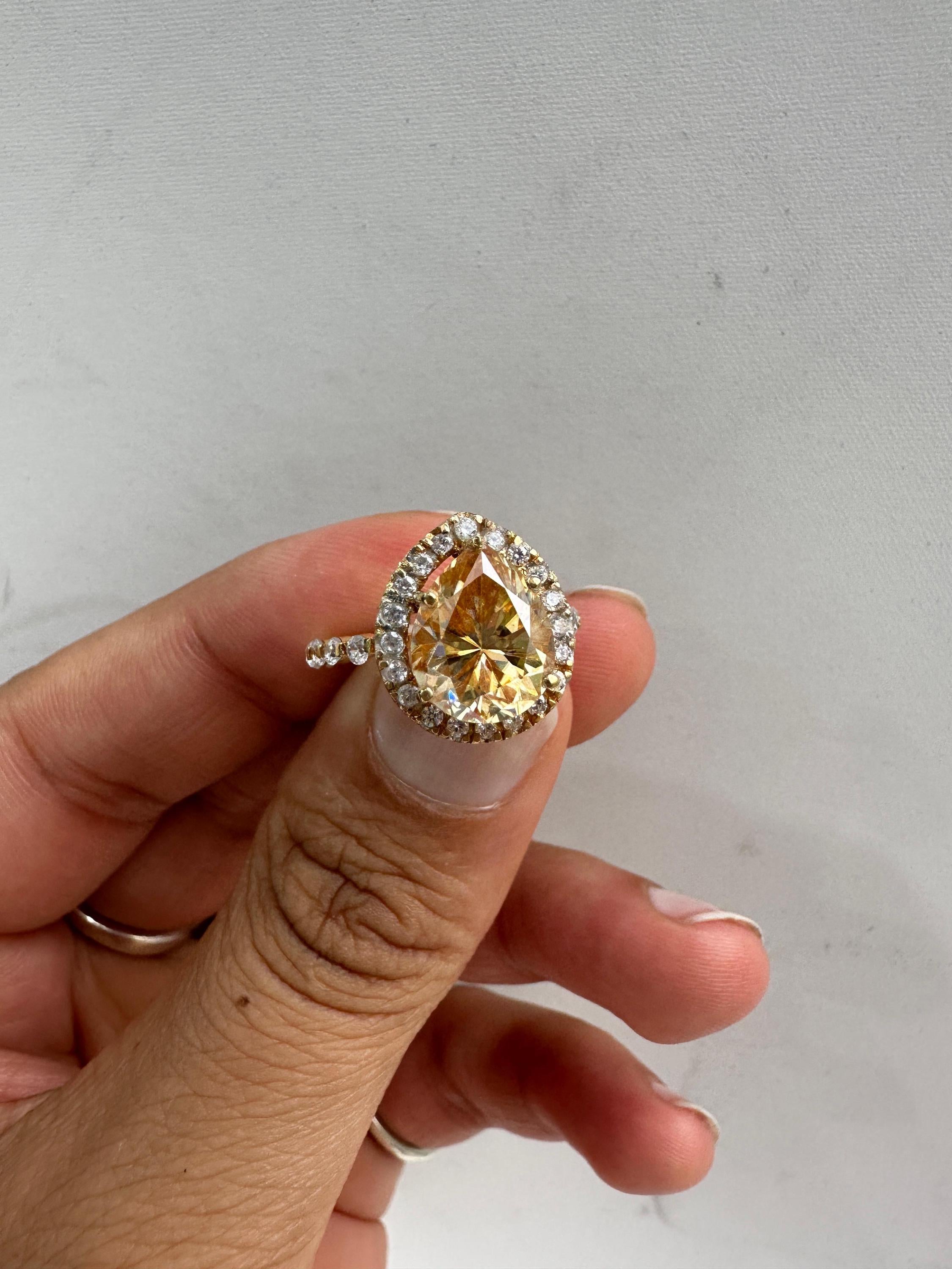 4 CT Yellow Moissanite Engagement Ring, 14k Gold Vermeil Halo Statement Ring for gift