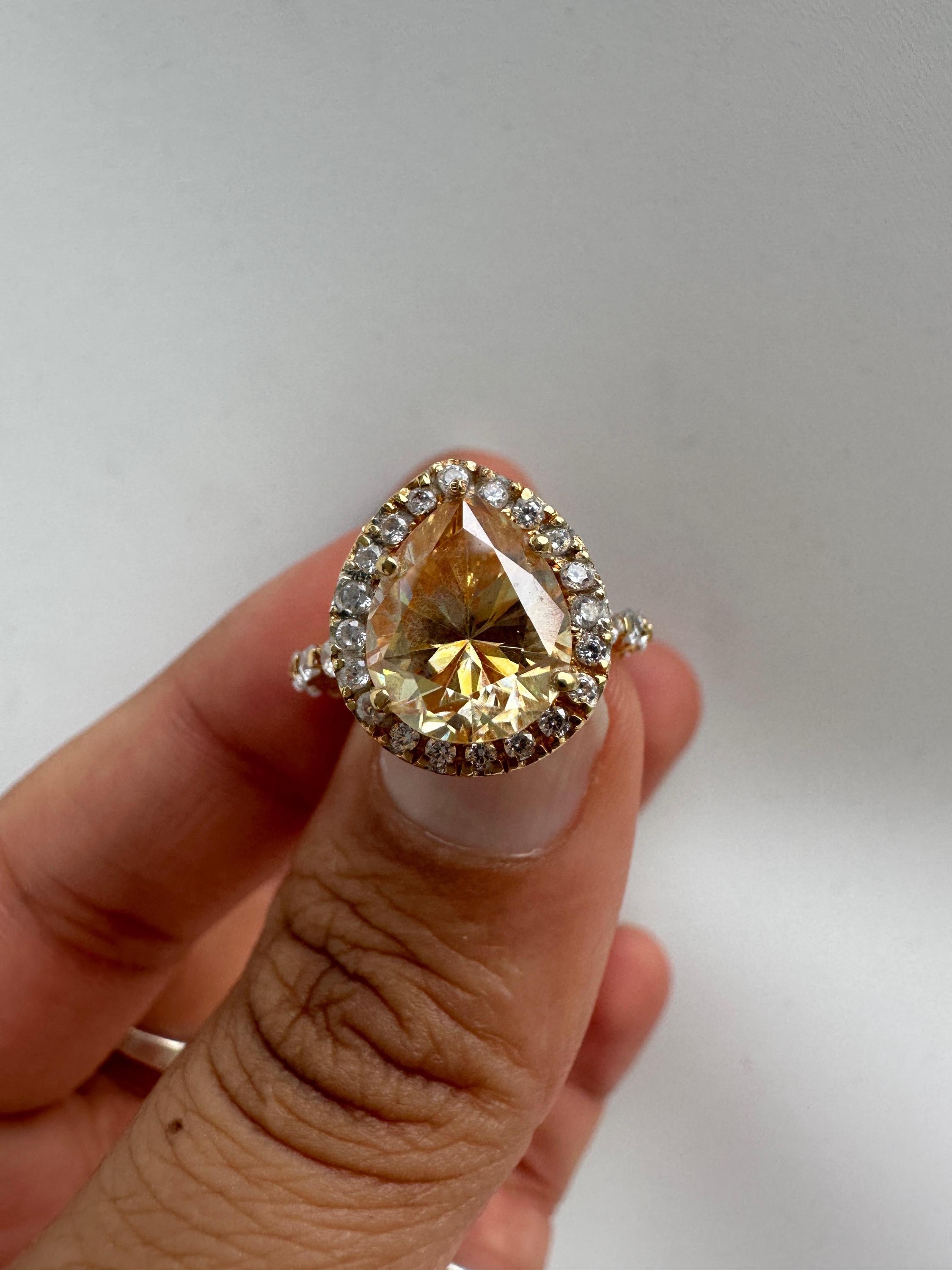 4 CT Yellow Moissanite Engagement Ring, 14k Gold Vermeil Halo Statement Ring for gift
