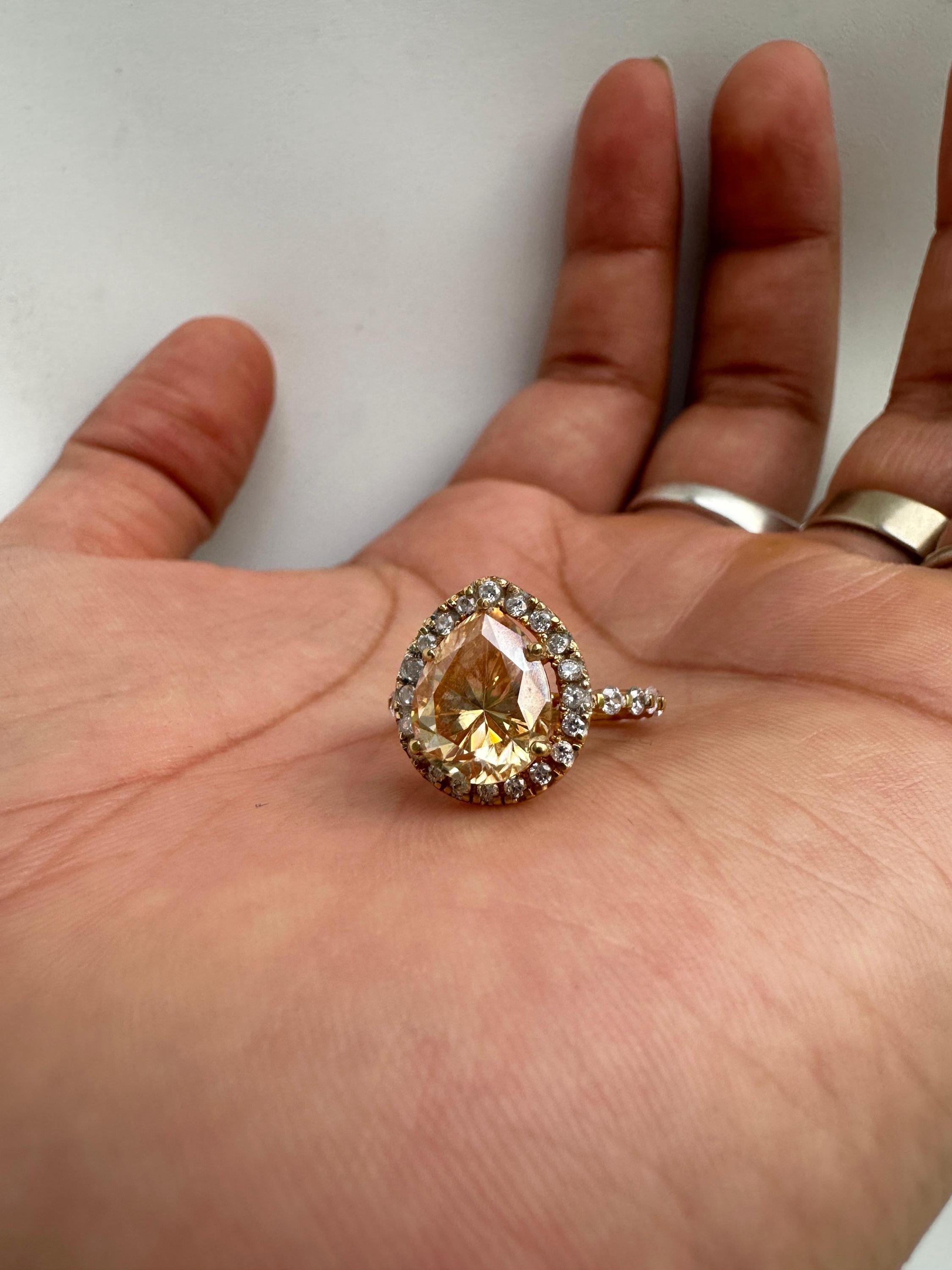 4 CT Yellow Moissanite Engagement Ring, 14k Gold Vermeil Halo Statement Ring for gift